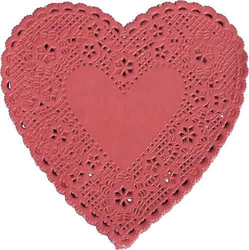 School Smart Tapones de encaje de papel en forma de corazón, 6 pulgadas, paquete de 100 unidades, color rojo