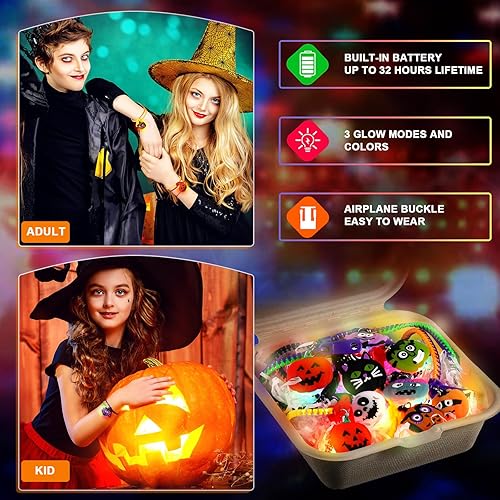 Miniatura 5 de Capoda Juego de pulseras de Halloween para fiestas de Halloween, pulseras de truco o trato para niños y niñas, rellenos de bolsas de golosinas de