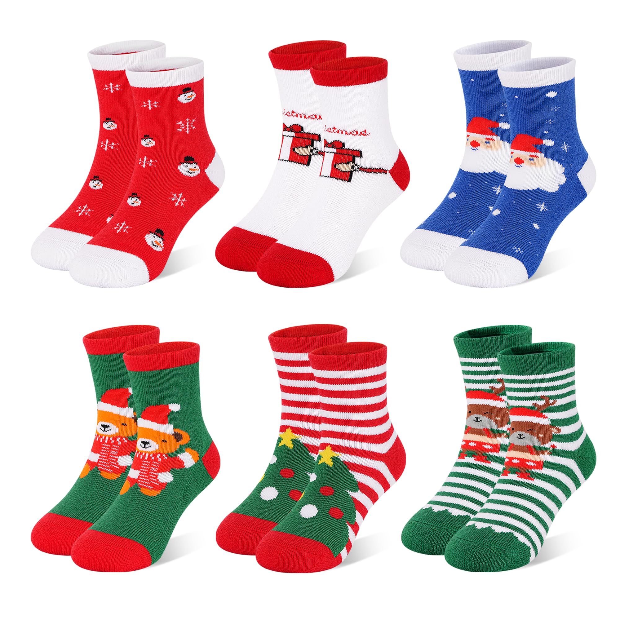 6 Pairs Kids Christmas Socks Christmas Gift Thick Cotton Warm Socks Thermal for Boys Girls Children 1-9 Years