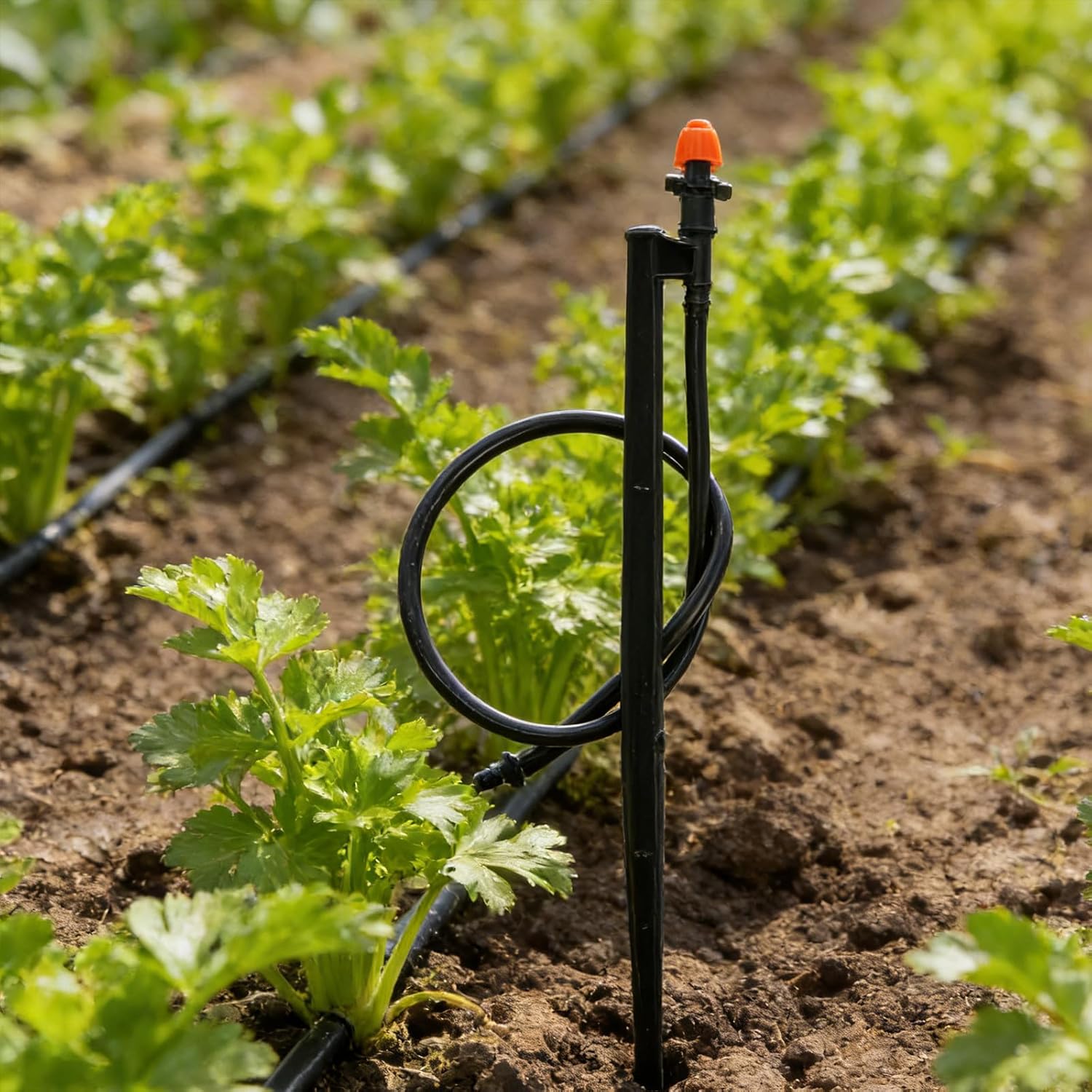 25pcs 180 Degree Drip Irrigation Sprinkler Head with Stake - Includes Spray Emitters with 1/4 Inch Tubing for for Outdoor Plant Watering System