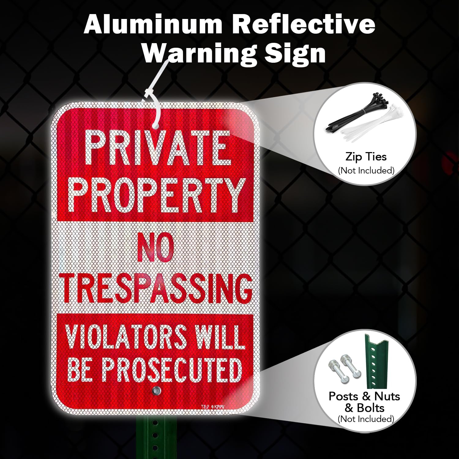 T&R (2 Pack) Large Private Property No Trespassing Sign, 18" x 12" Engineer Grade Reflective Sheeting, Rust Free Aluminum, Weather Resistant, Waterproof, Fade Resistant, 2 Pre-drilled Holes