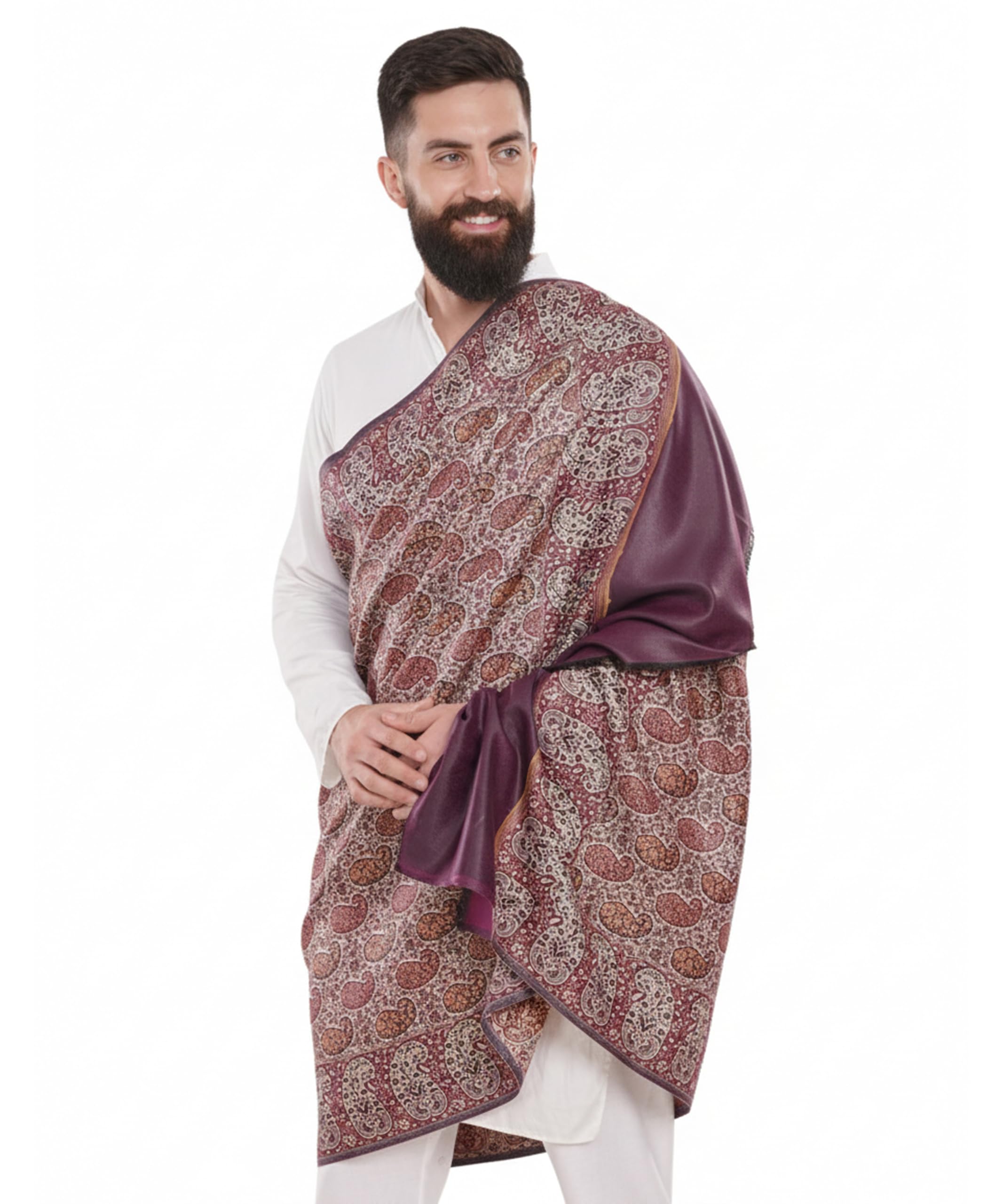 Men's Kashmiri Wool Jamawar Shawl – Elegant Paisley Design – Soft & Warm Winter Wrap Jacquard Shawl/Stole for Men (PURPLE)-picture-38