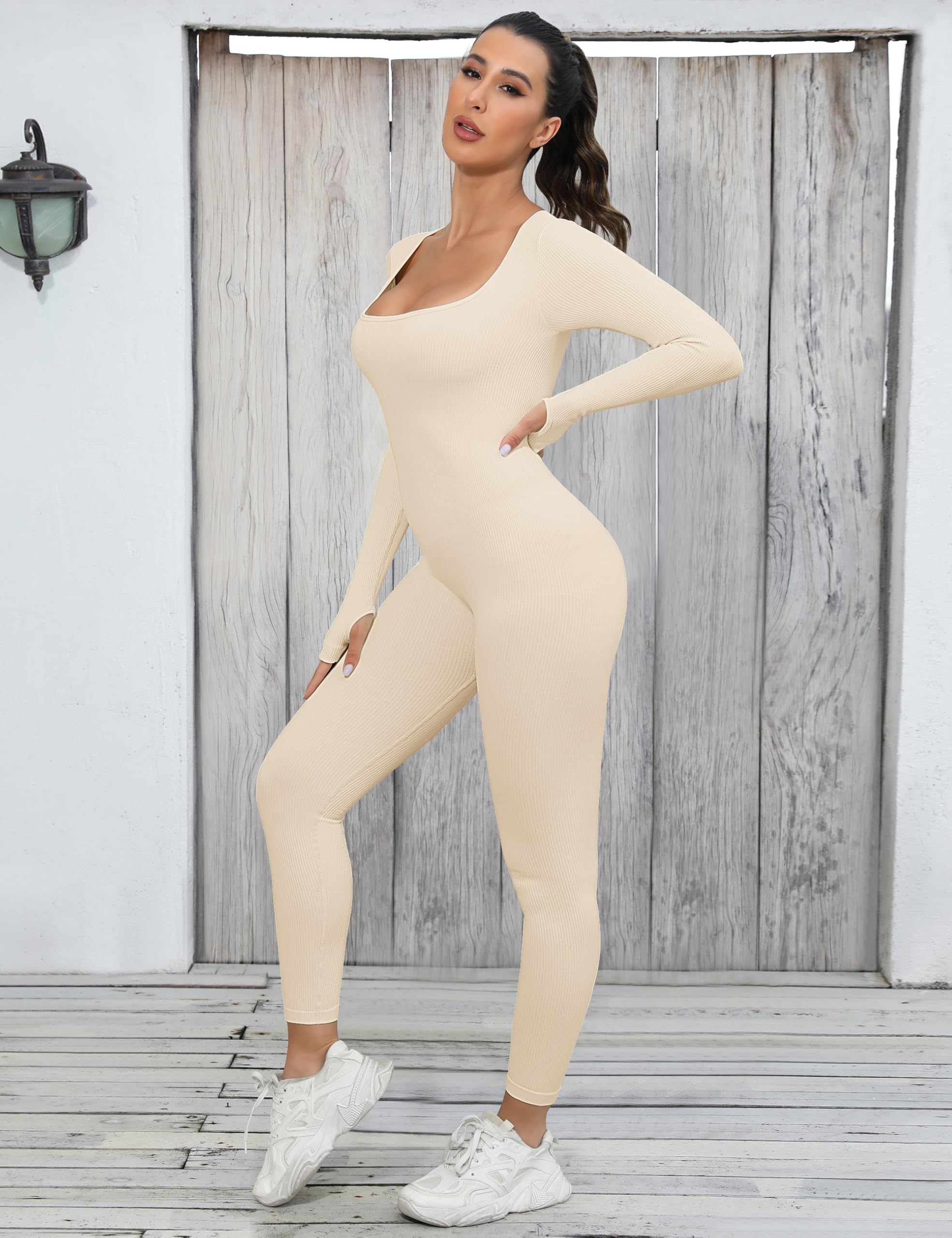 UMIPUBO Tuta Intera Donna Yoga Jumpsuit Sportiva Manica Lunga Tuta Intera Scollo U Completo Tinta Unica One Piece Palestra Leggings Slims Abbigliamento Moda Elastico Rompers Clubwear