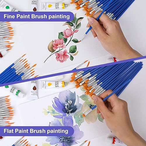 Miniatura 41 de Juego de pinceles de pintura acrílica, (20 paquetes/200 unidades), cepillos de pelo de nailon para óleo y acuarela, juego perfecto de pintura Rosa