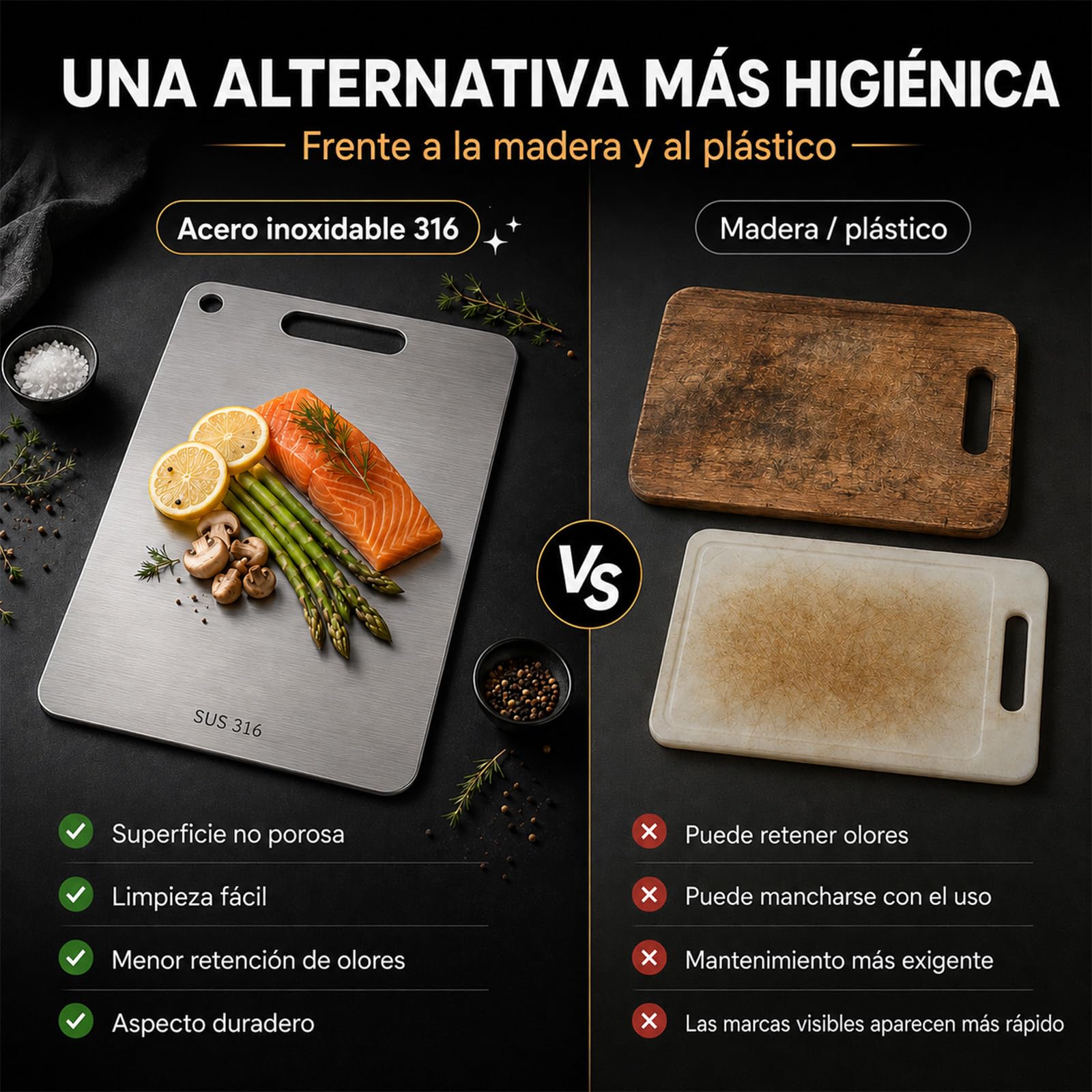 Cutium Tabla de Cortar, de Titanio, Inodora y Fácil de Limpiar (39 * 28CM) | No se hincha, no se astilla y evita la abrasión típica del plástico al cortar diferentes alimentos.