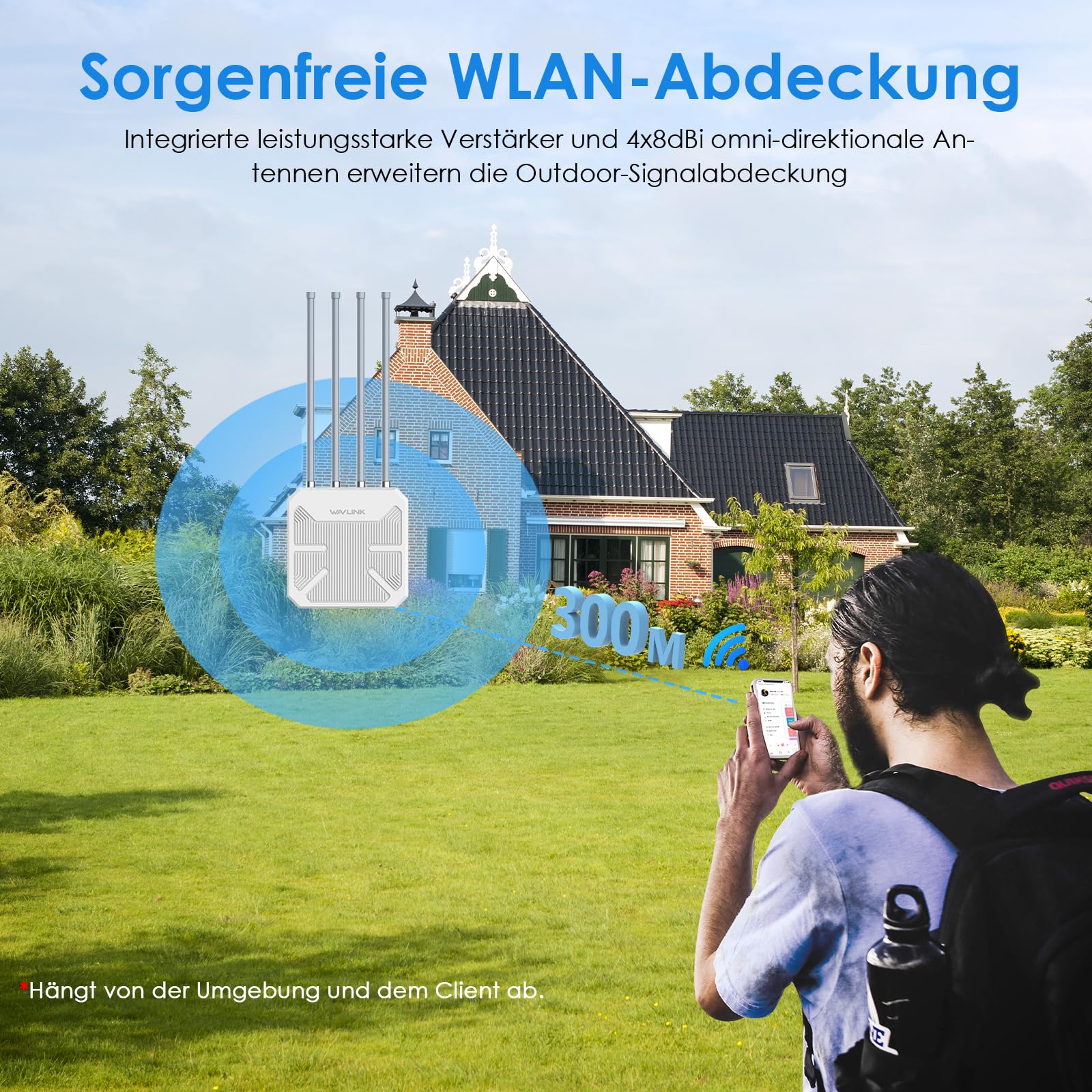 WAVLINK Outdoor WiFi 6 Mesh Verstärker - 1800Mbit/s Dual-Band (2,4G+5G) Outdoor Router & Access Point mit PoE, 4x8dBi Hochgewinn-Antennen, IP67 wetterfest, ideal für erweitertes WLAN im Außenbereich