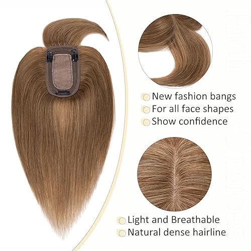 Miniatura 4 de Rich Choices Toppers para el cabello para mujer, cabello humano real, 100% cabello humano, clip en la parte superior con flequillo, parte superior