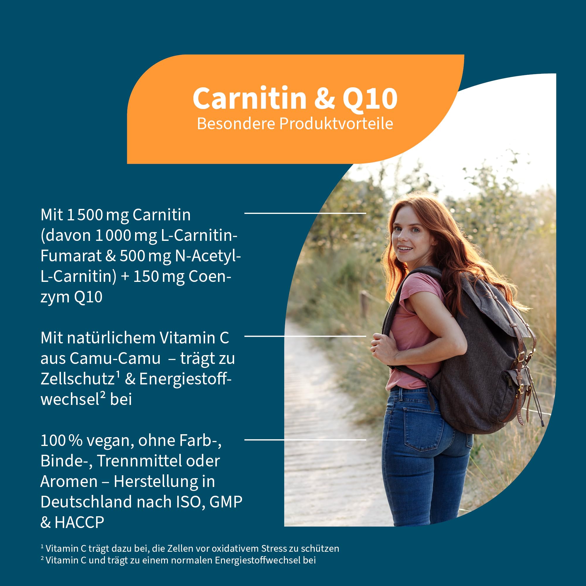 NatuGena Carnitin & Q10, L-Carnitin, fördert die Muskelfunktion und Energeistoffwechsel, 90 Kapseln (1 Monats Packung)