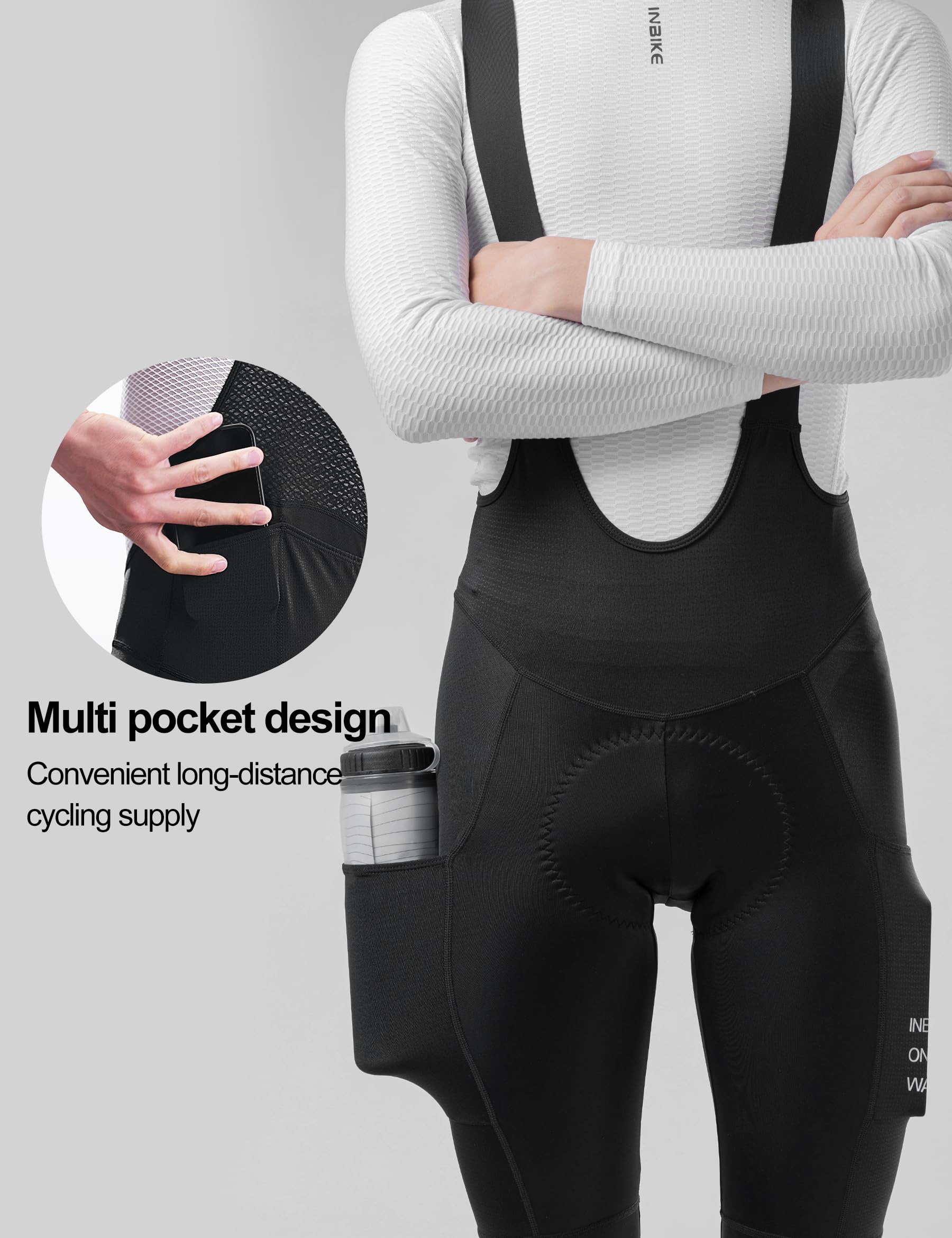 INBIKE Culote Largo Ciclismo Hombre Pantalones Largos Negro Bicicleta Transpirable Cómodo Bolsillos
