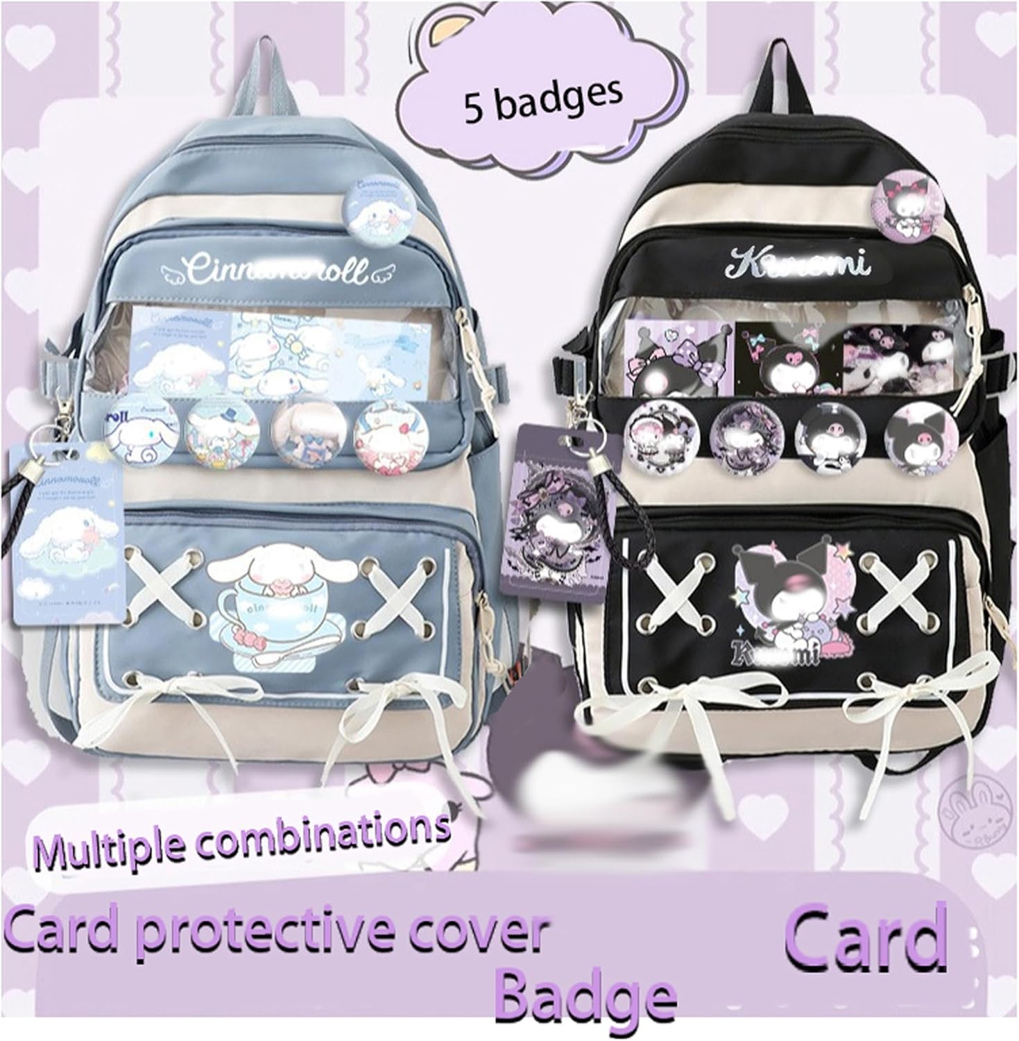 Roffatide Anime Cinnamoroll Kawaii Backpack with 21Pcs Accessories Cartoon Travel Aesthetic New Semester Gifts Bag with Cute Pins Anti-Theft Laptop Backpack Travel Hiking Daypacks Rucksack Blue