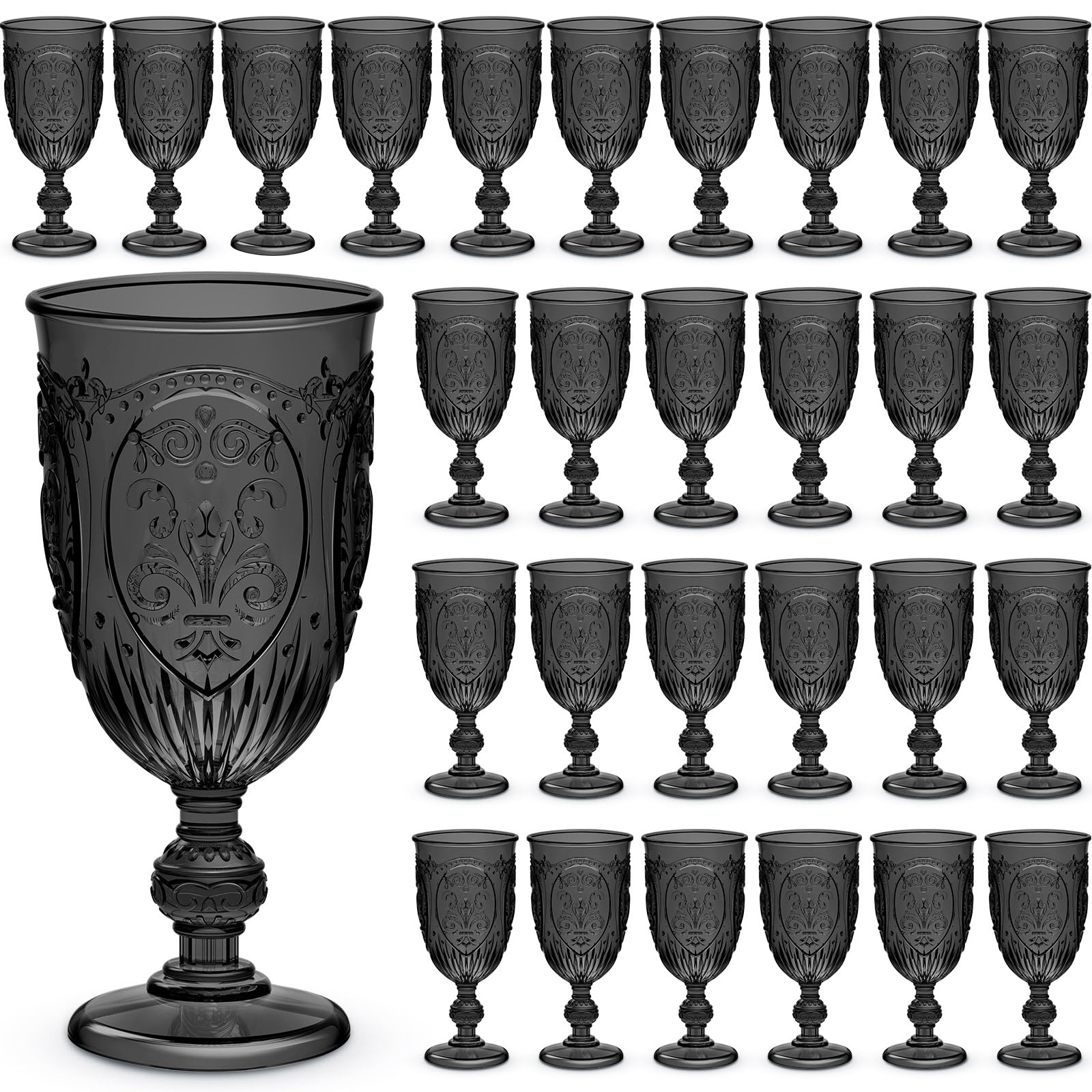 Wiwiqing 48 Pcs Plastic Wine Glasses Vintage Goblets,Black