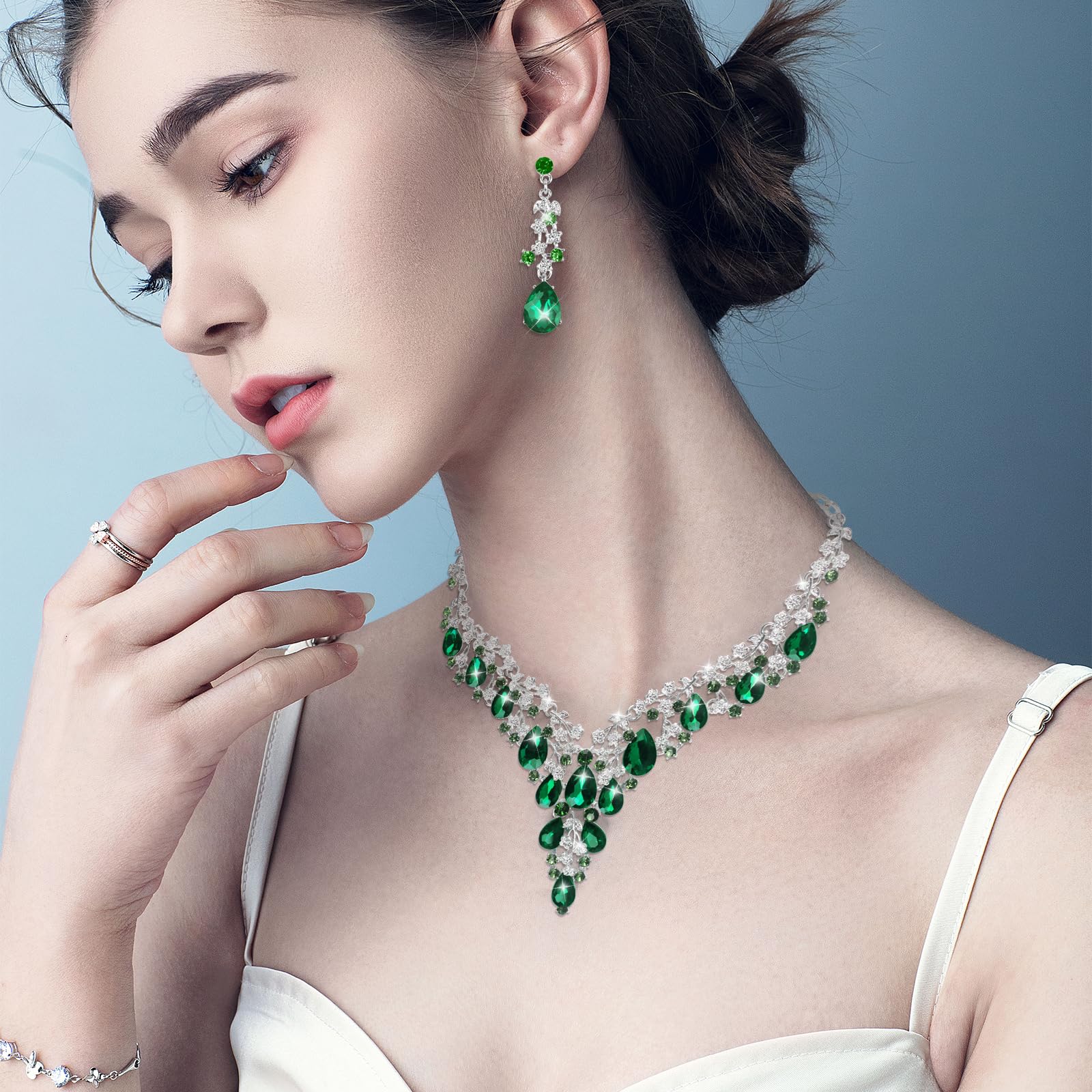 Teardrop Cluster - Set di 2 gioielli da donna, con cristalli e orecchini di strass, per matrimoni, balli