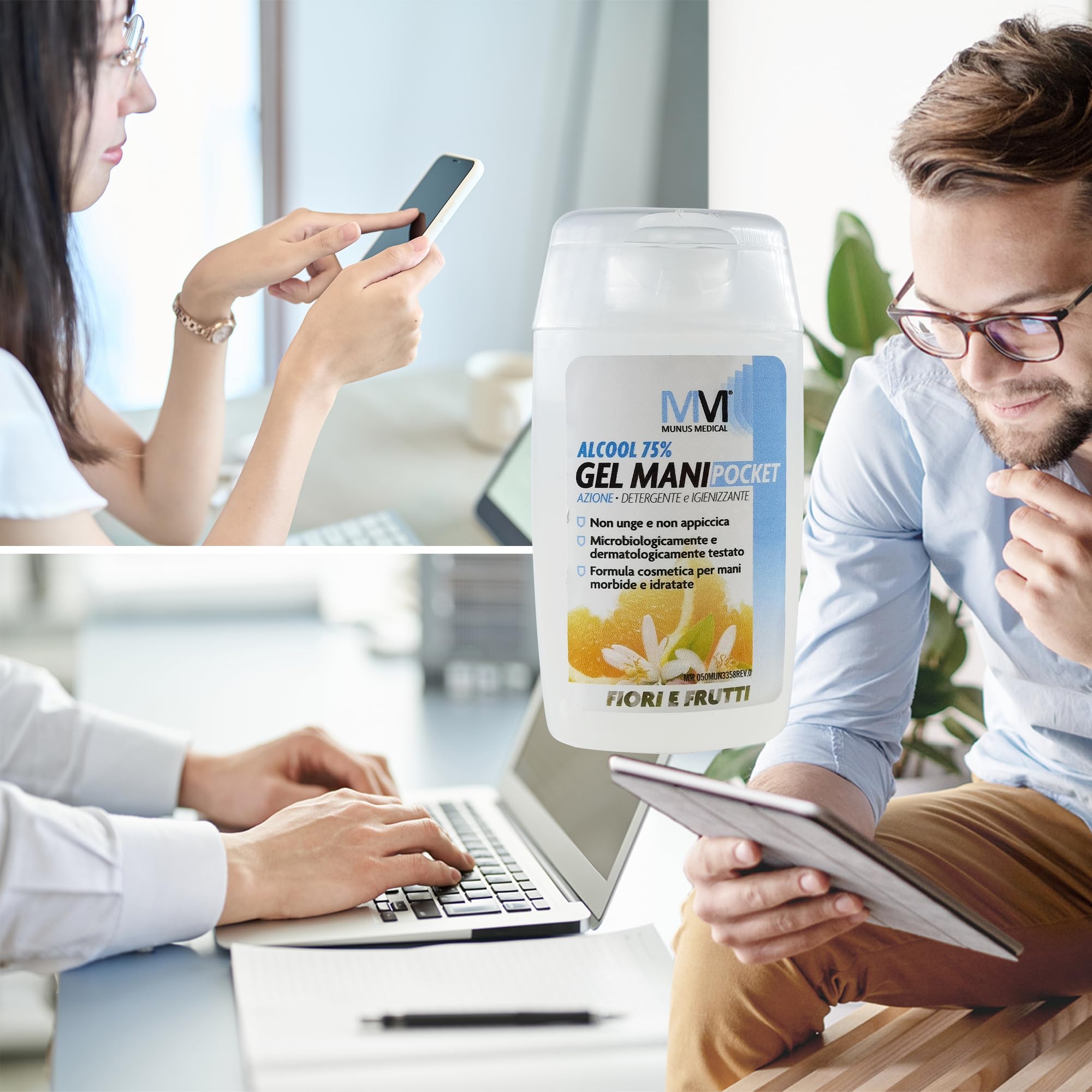 Gel Igienizzante per mani con vero profumo Made in Italy, 75% Alcool etilico denaturato idratato disinfettante, Fiori e Frutti, ml. 100