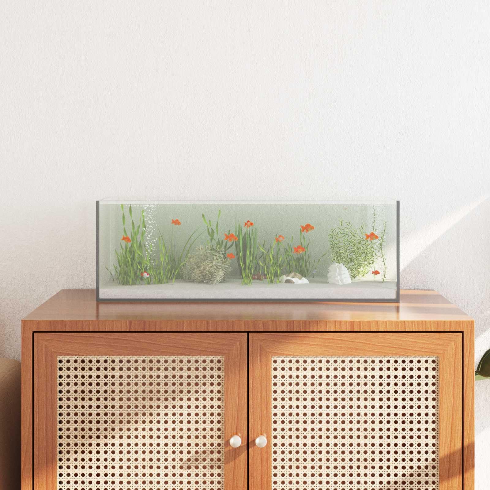 Acuario de cristal transparente 60 x 20 x 20 cm con visión de 360 grados, a prueba de golpes y a prueba de fugas, adecuado para agua dulce y agua de mar, incluye bordes seguros para aquascape