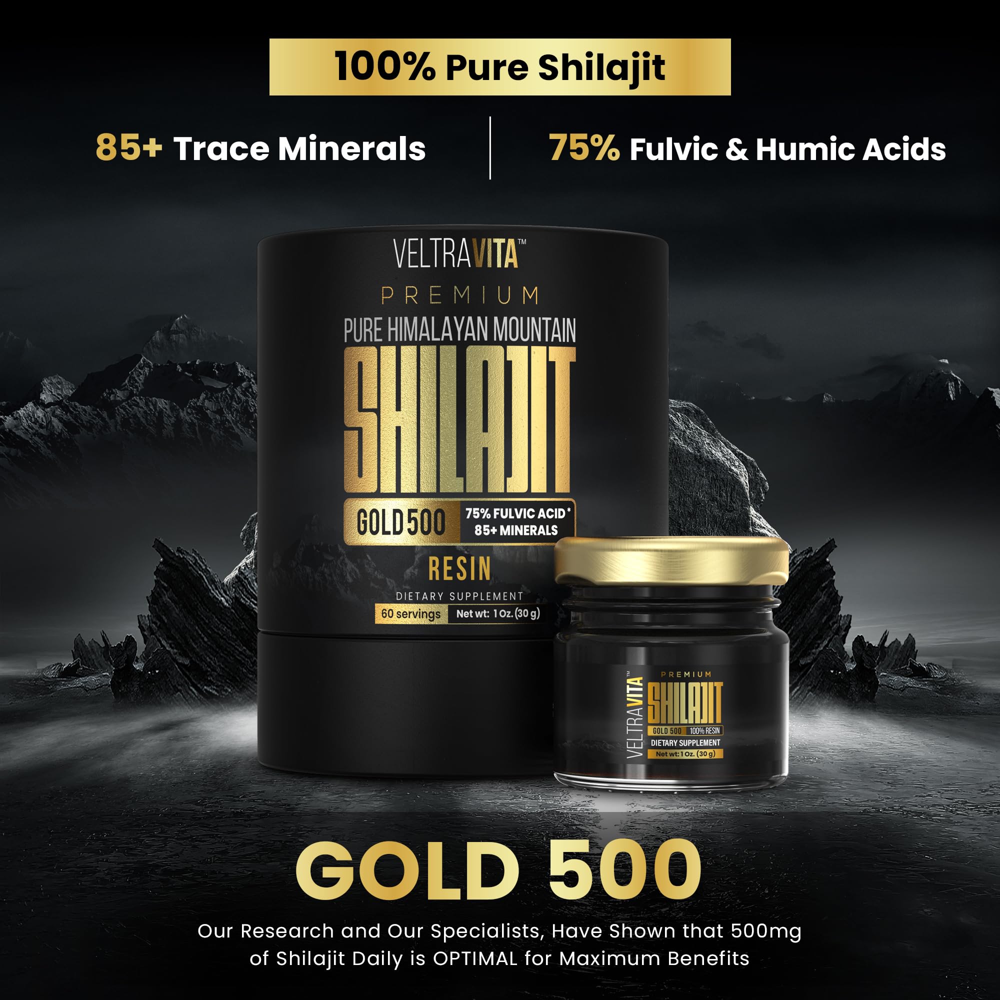 VeltraVita® 100% Pure Himalayan Shilajit Resin Gold Grade | High Potency 75%+ Fulvic Acid & 85+ Trace Minerals | Organic Shilajit for Men & Women | Natural Energy & Immune Support | Lab Tested | 30g — Amazon image 2