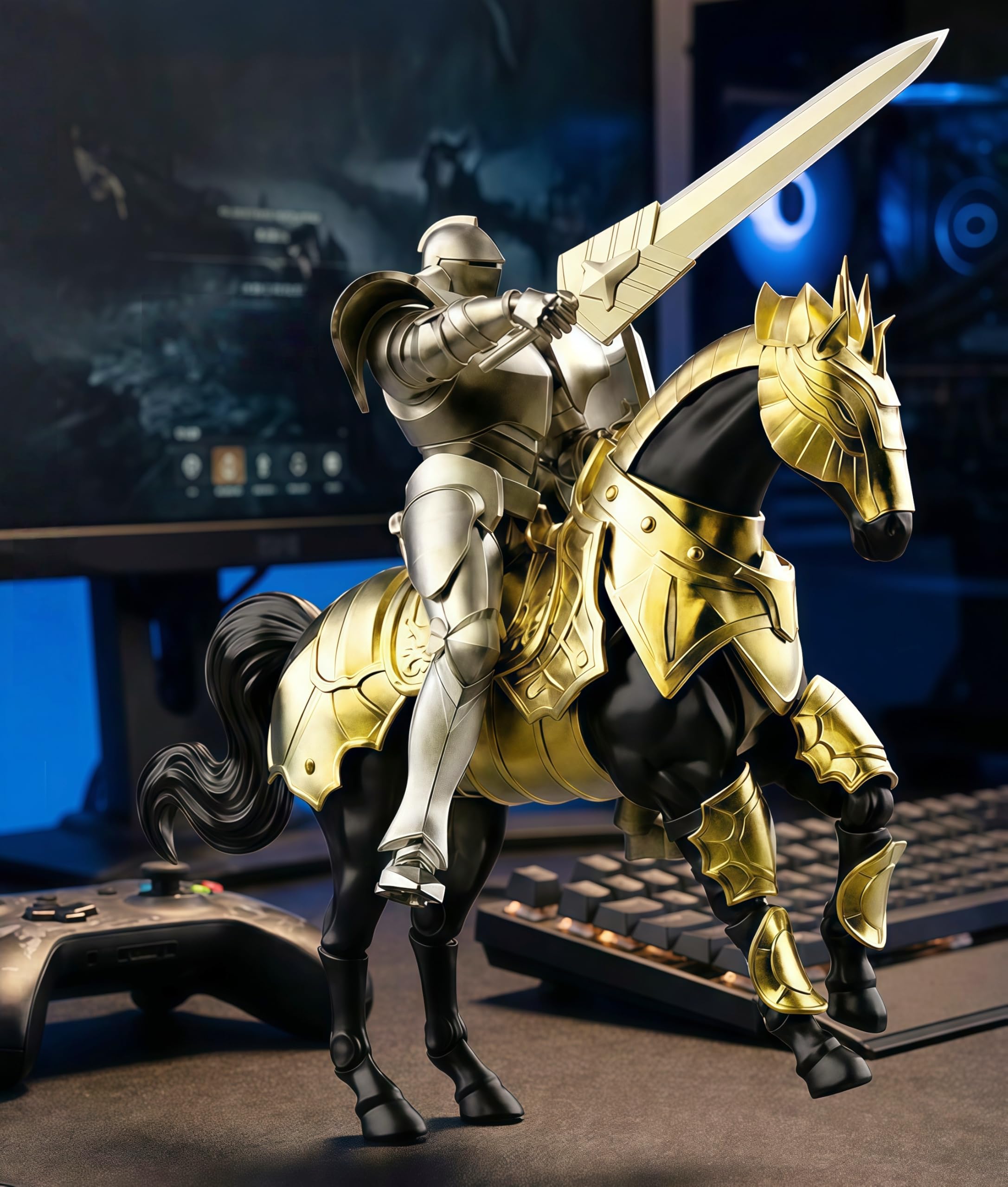 Amazon.co.jp: LicoSop 中世騎士 金銀 フルプレート 重装 騎兵 軍馬 1