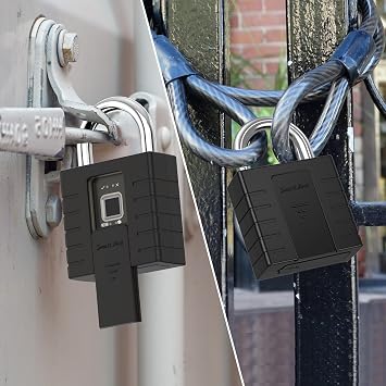 Fingerprint Padlock with Key,Heavy Duty Outdoor Padlock Black,Suitable for Trucks,Warehouses,Gates,Offices,Lockers
