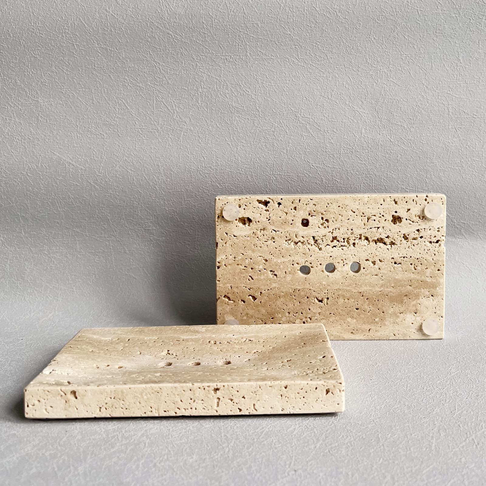 Jabonera de mármol Real Natural y Suave, Soporte para Esponja Facial, Bandeja de Esponja de Maquillaje de baño con Agujero de Drenaje (travertino Beige)