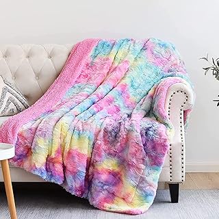 NEWCOSPLAY Super Soft Faux Fur Throw Blanket for Couch Dark Rainbow Sherpa Fuzzy Plush Warm Blanket for Sofa Bed (Dark Rainbow, Throw(40"x50"))