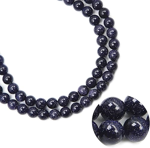 Qiwan Cuentas sueltas redondas naturales para hacer joyas, pulsera, collar, material 1 hebra de 15 pulgadas (0.315 in, gema dorada arena azul