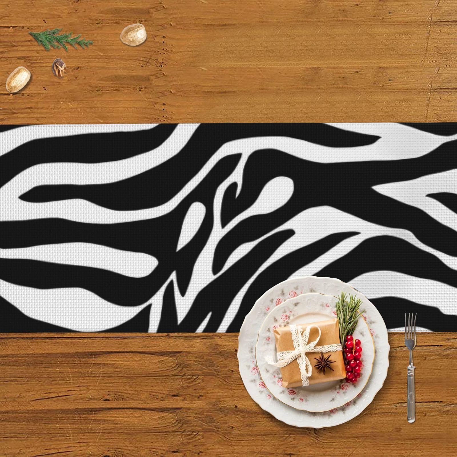 Runner Da Tavola Stile Safari – Fantasia Zebra E Leopardo, Finto Lino, 33x91 Cm, Per Cucina E Feste - 3