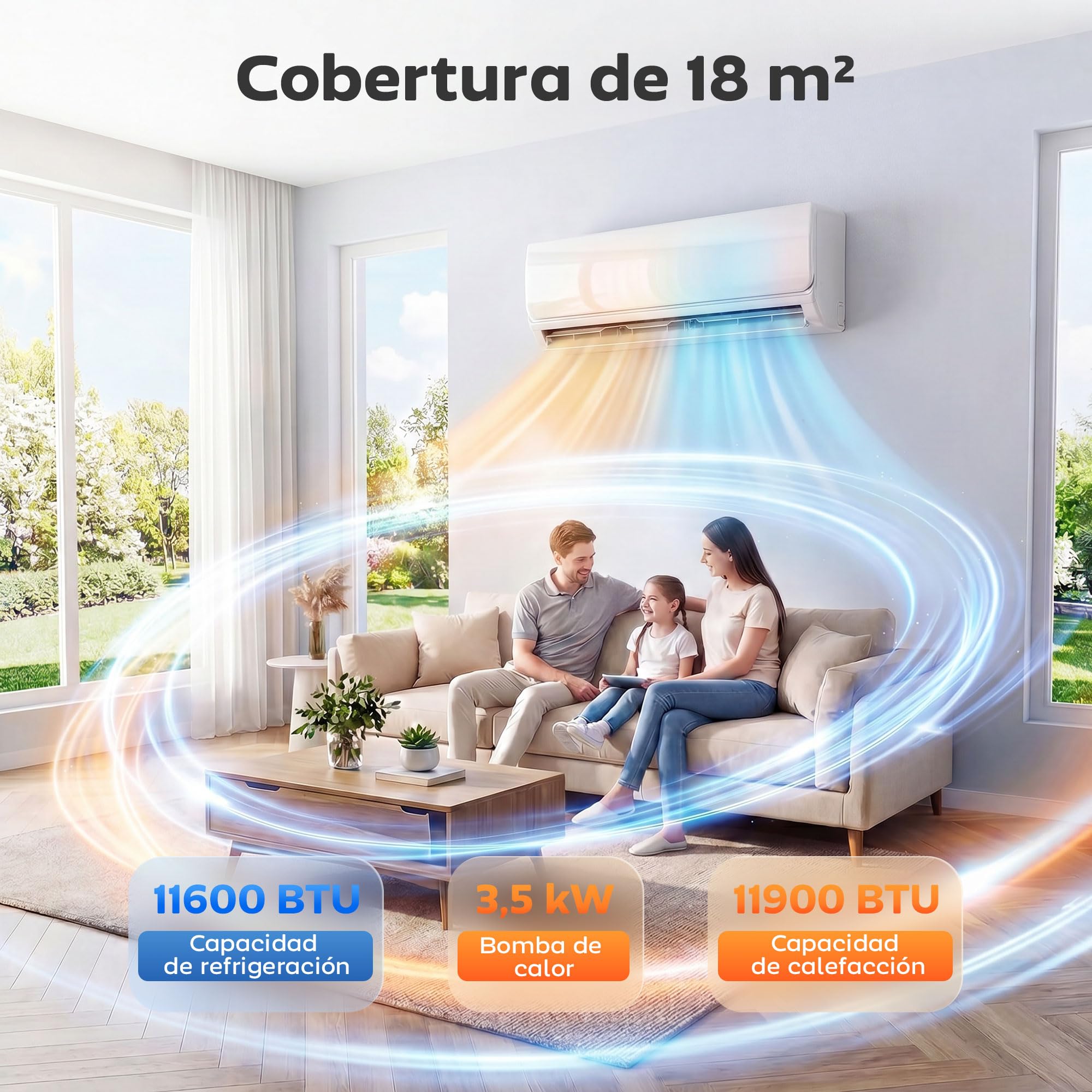 HOMCOM Aire Acondicionado Split 12000 BTU, Bomba de Calor, Aire Acondicionado Inverter, Clase A++, WiFi y Control por Voz, hasta 18 m², Pantalla LED, Mando a Distancia