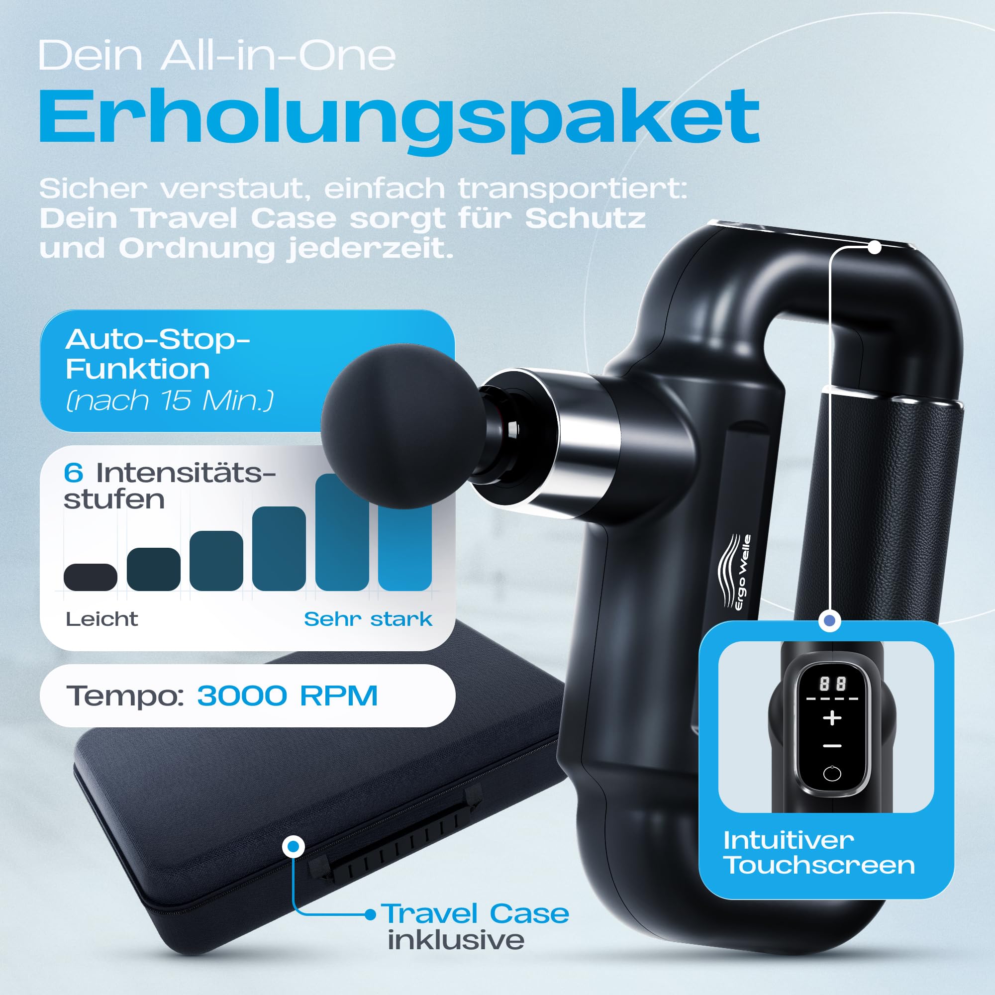 Massagepistole mit Gurt & Kühlkopf – Massage Gun Rücken, USB-C