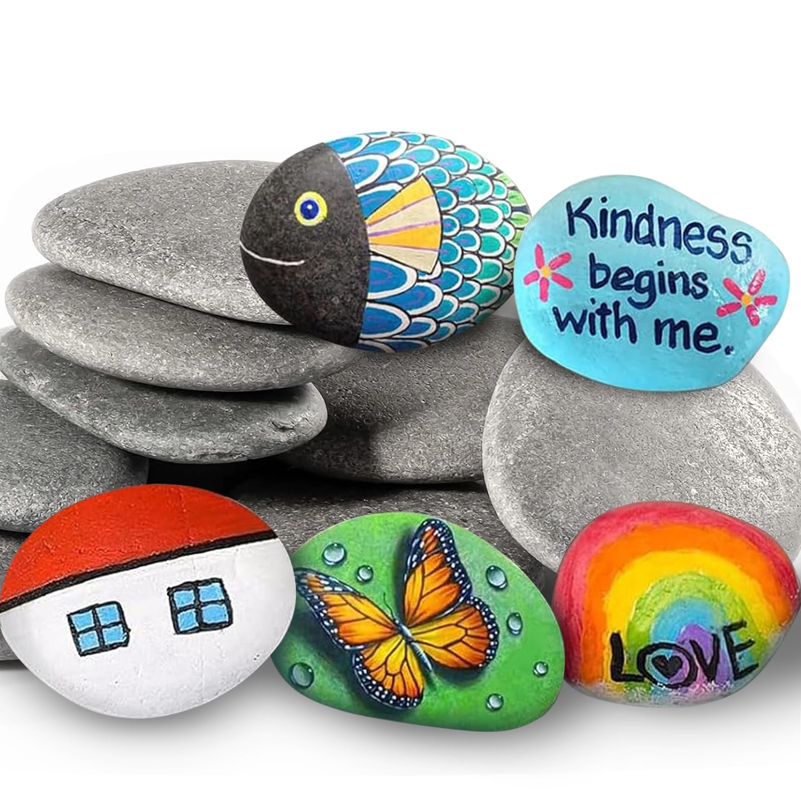 10PCS Painting Rocks, 5-8cm Flat Pebbles Painting Stones for Arts and Craft, Smooth Stones Decorative Stones Painting River Rocks Great Painting Kit for Kids DIY Creative Activity