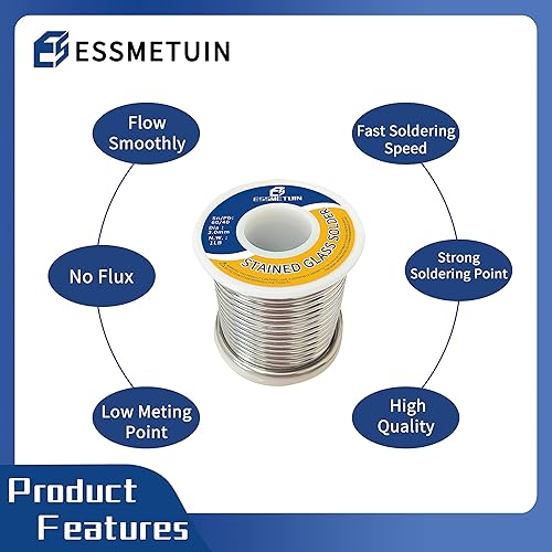 Miniatura 3 de Soldadura 6040 para vitrales, carrete de 1 libra, diámetro 18 "(3.0 mm), suministros de vitrales de plomo de estaño