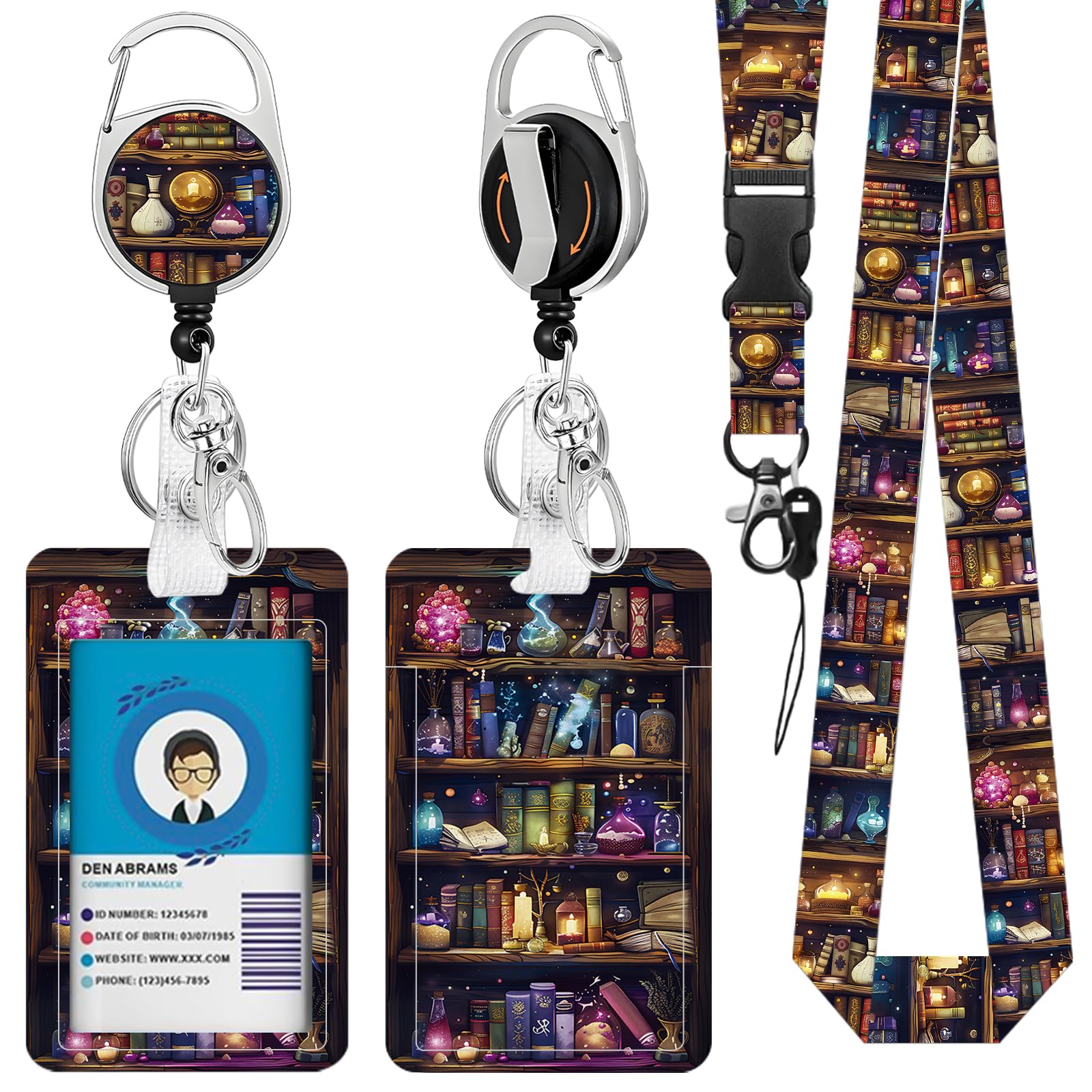 Bookish Lanyards for ID Badge, Book Lover Gifts, Badge Holder with Breakaway Lanyard, ID Holder with Retractable Reek Clip, Vertical Identity Card Cover Case Gift for Teacher Nurse — image 1