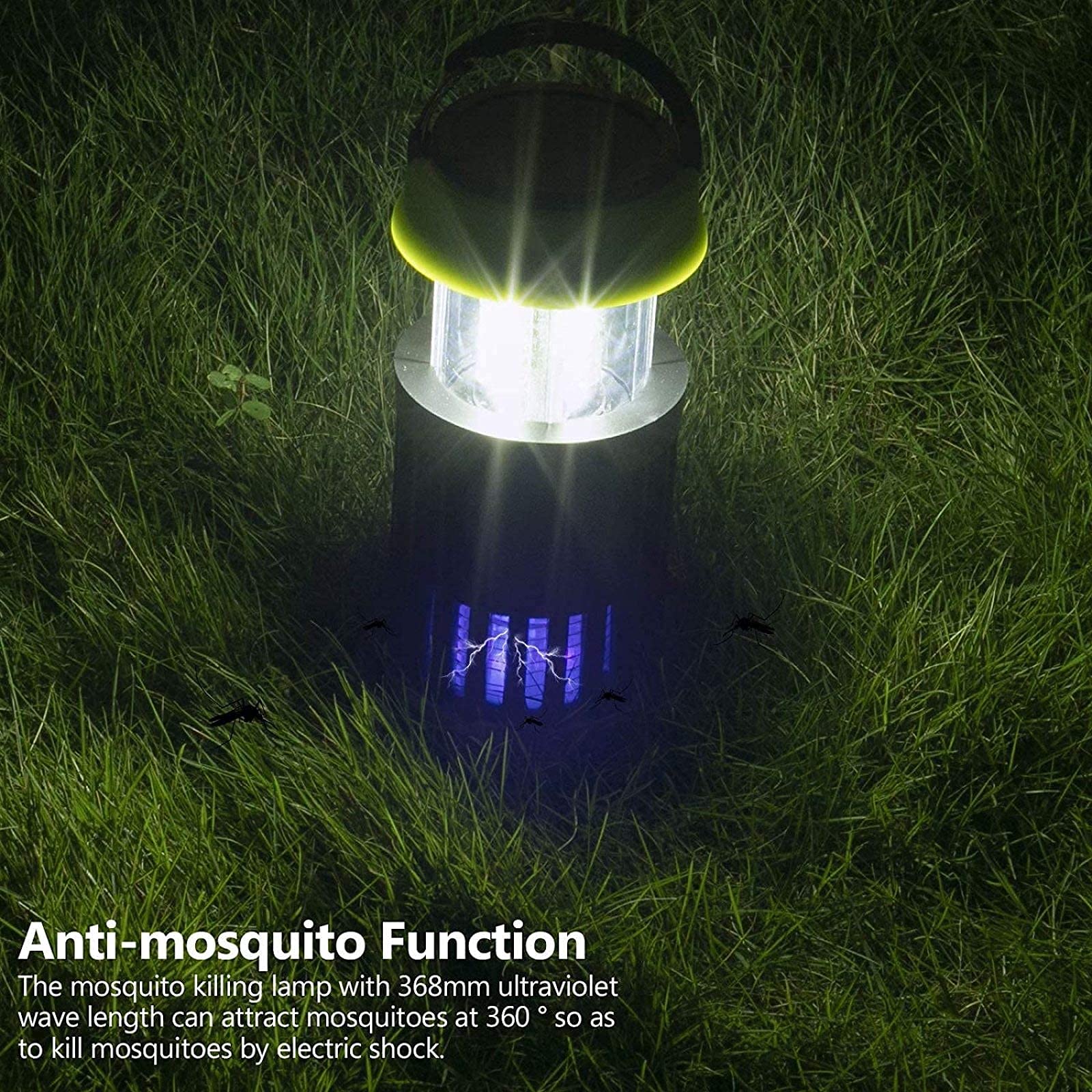 Mosquito Killer Ip65 - Elettrico UV Icida, Lampada da campeggio 3 in 1, Ricaricabile tramite USB, Portatile a energia solare, Zanzara e Trappola per zanzare
