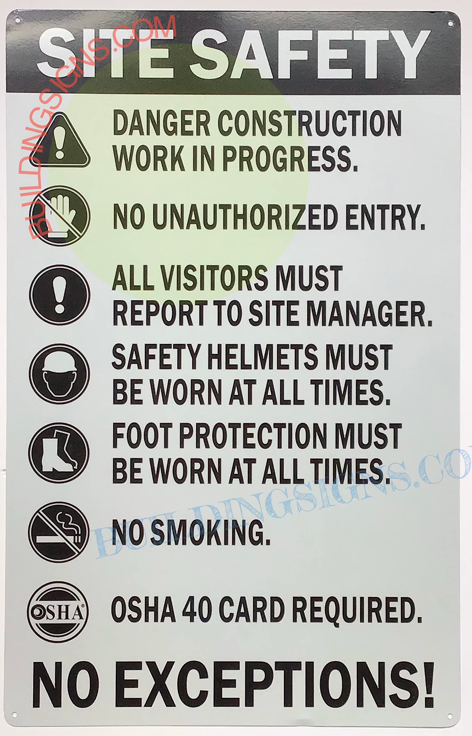 NYC Construction SITE Safety Sign (White/Black, Reflective, Aluminum 14X22 -Rust Free)