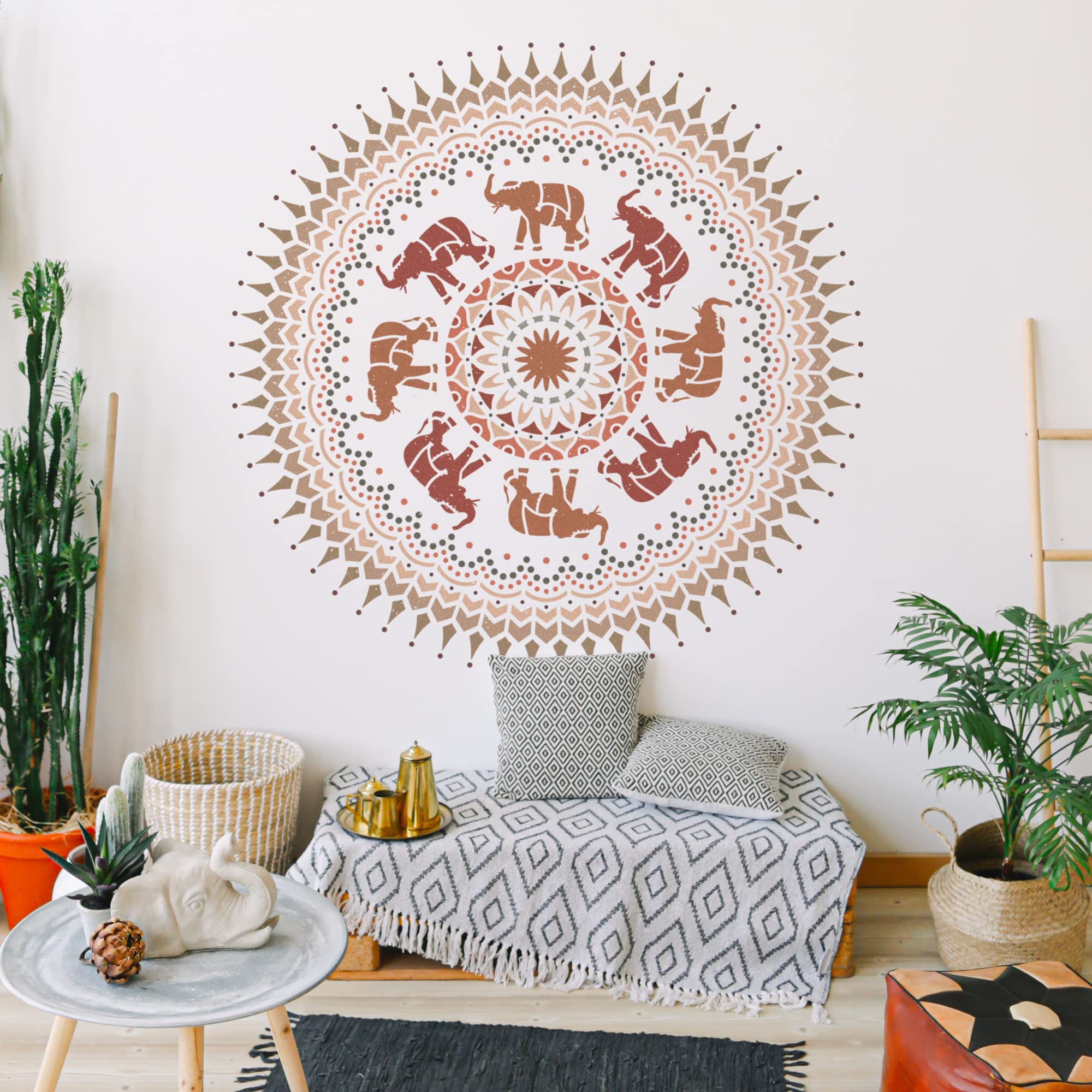 NAKLEO Mandala Szablon Malarski do Malowania Ścian Duży, 130 cm Słoń Mandala Koło Ornament Geometryczny, Wielorazowy Wielokrotny Plastik, Wzór DIY Dom Dekoracje, Papier Ściany Tkaniny Drewno Meble
