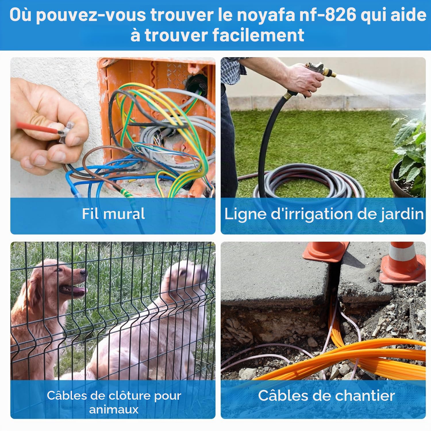 NOYAFA NF-826 Détecteur de Câbles Souterrains - Localisateur de Fils Enterrés et Muraux pour Câbles Électriques, Tuyauterie et Détection de Courts-Circuits