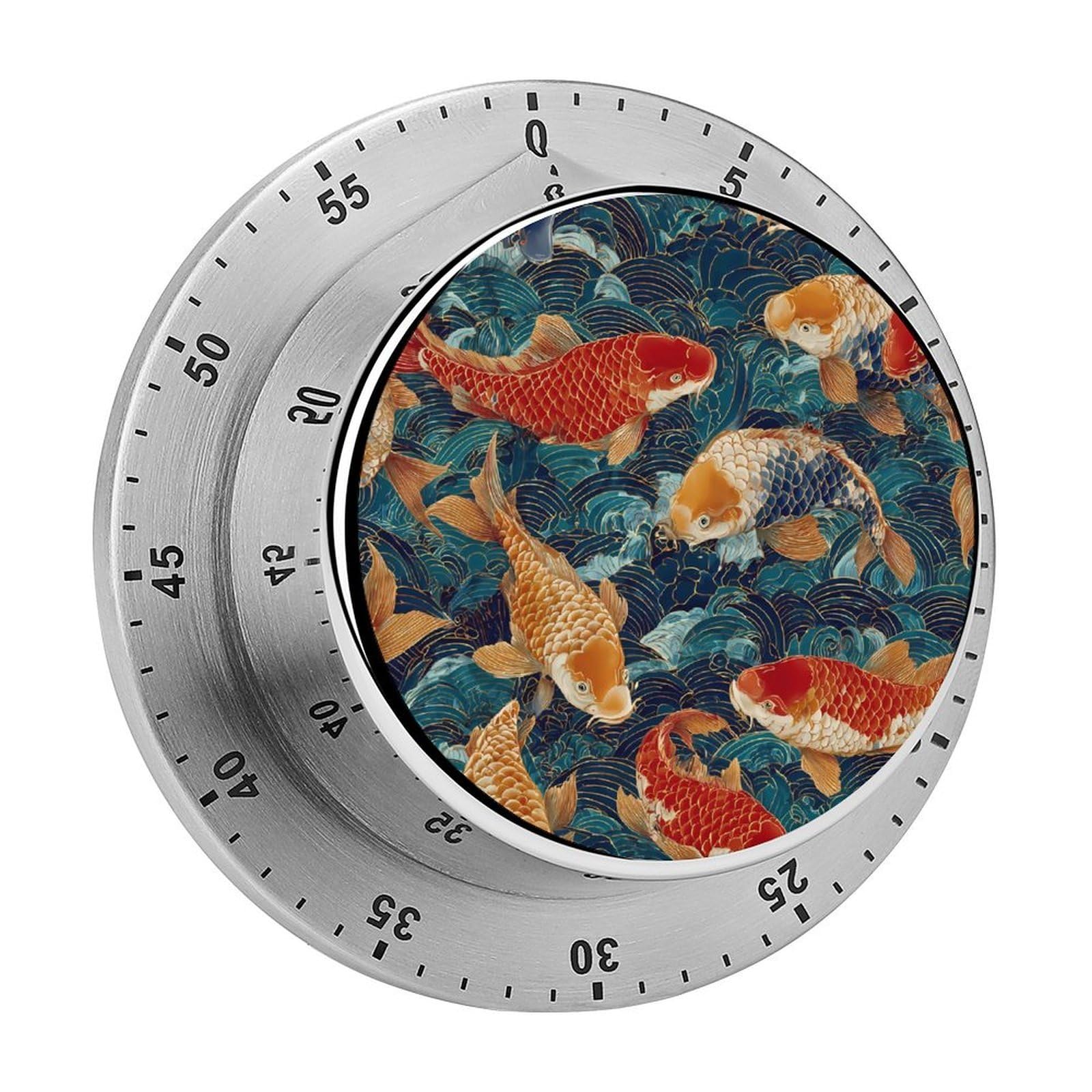 Japanese Fish Swimming Ocean Wave Mechanical Timer with Alarm for Kitchen Cooking Productivity Stainless Steel Timers