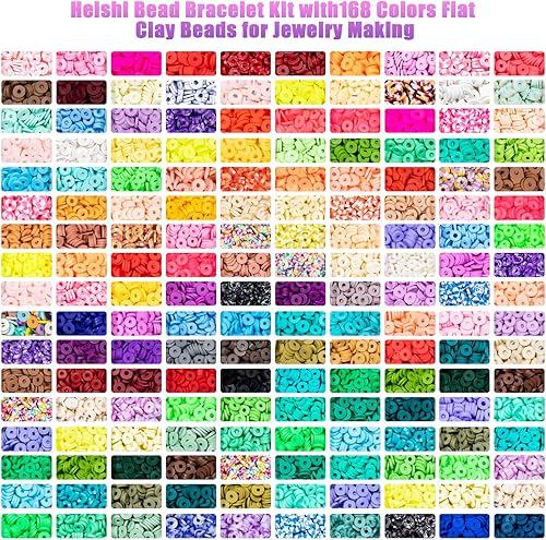 Miniatura 2 de Ybxjges Kit de 22400 cuentas de arcilla para hacer pulseras, kit de cuentas de arcilla polimérica de 168 colores, cuentas heishi planas para niñas