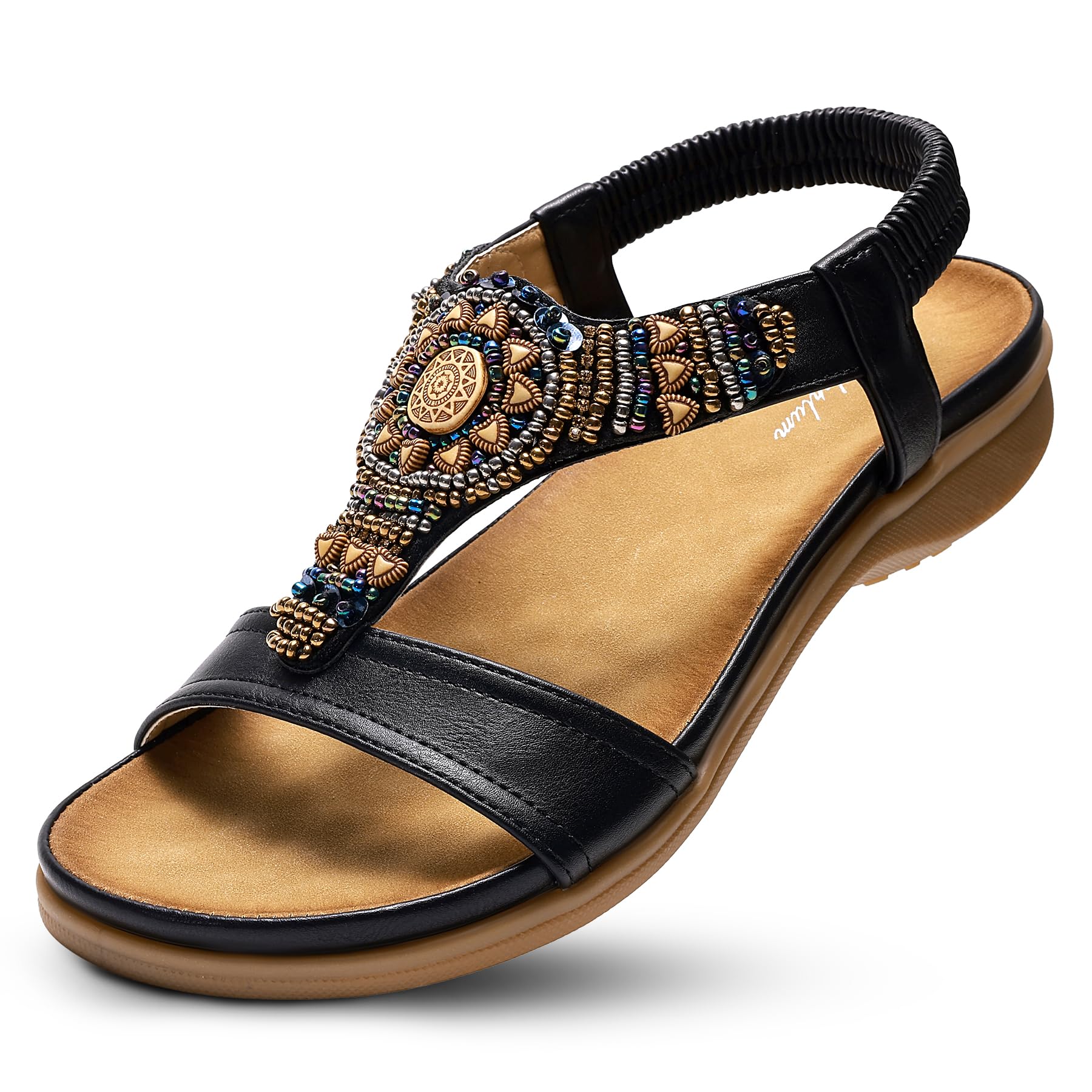 Littleplum Sandalen Damen Sommer Flache Sandalette Bohemia Sandals mit Strass Perlen Freizeit Damen Strand Schuhe Sandalen