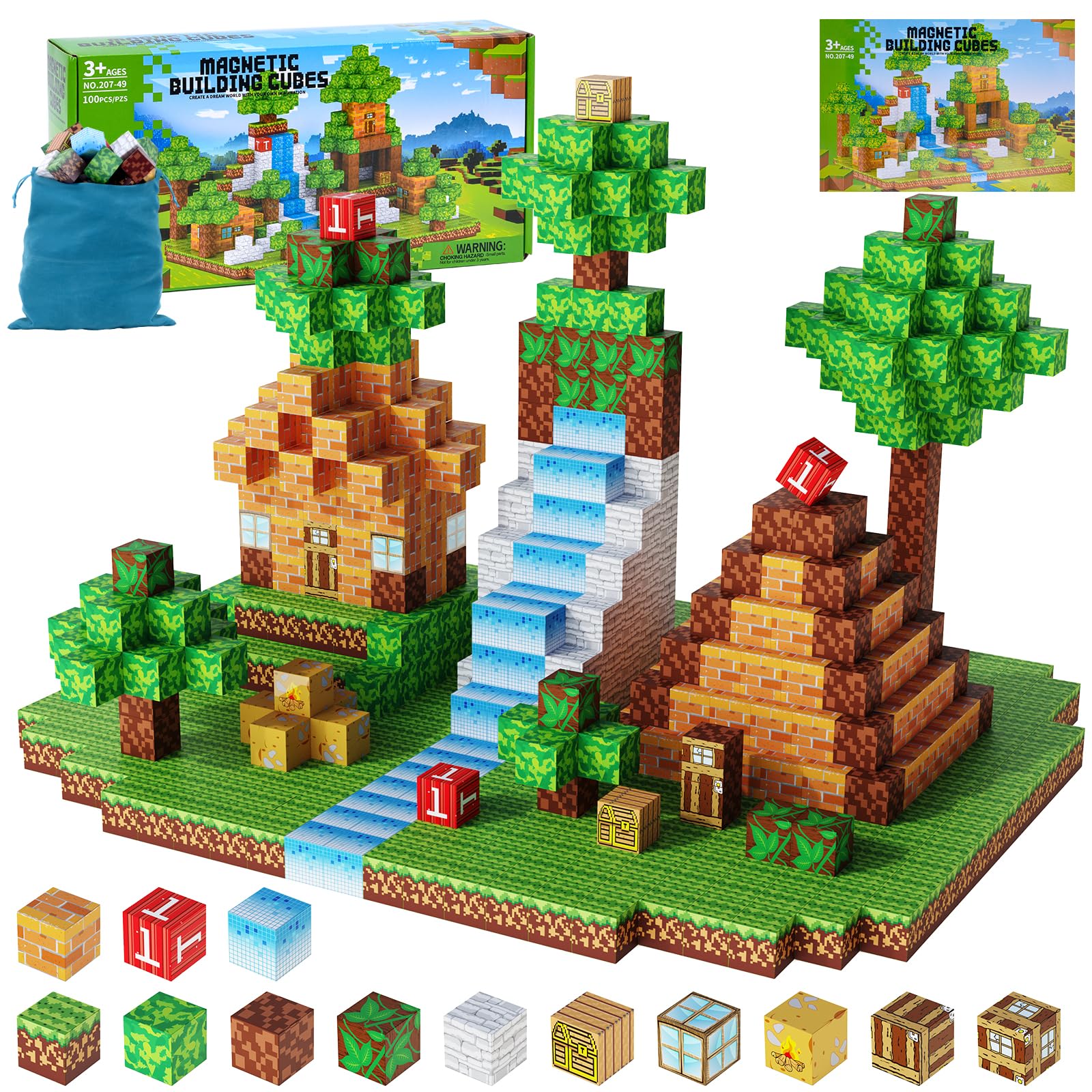 Jooyflares Magnetische Bausteine 100 Stück 2.5 cm – Starke Magnete Montessori Spielzeug für Kinder ab 4 Jahren, Kreatives Magnetspielzeug Wald Thema Geschenk