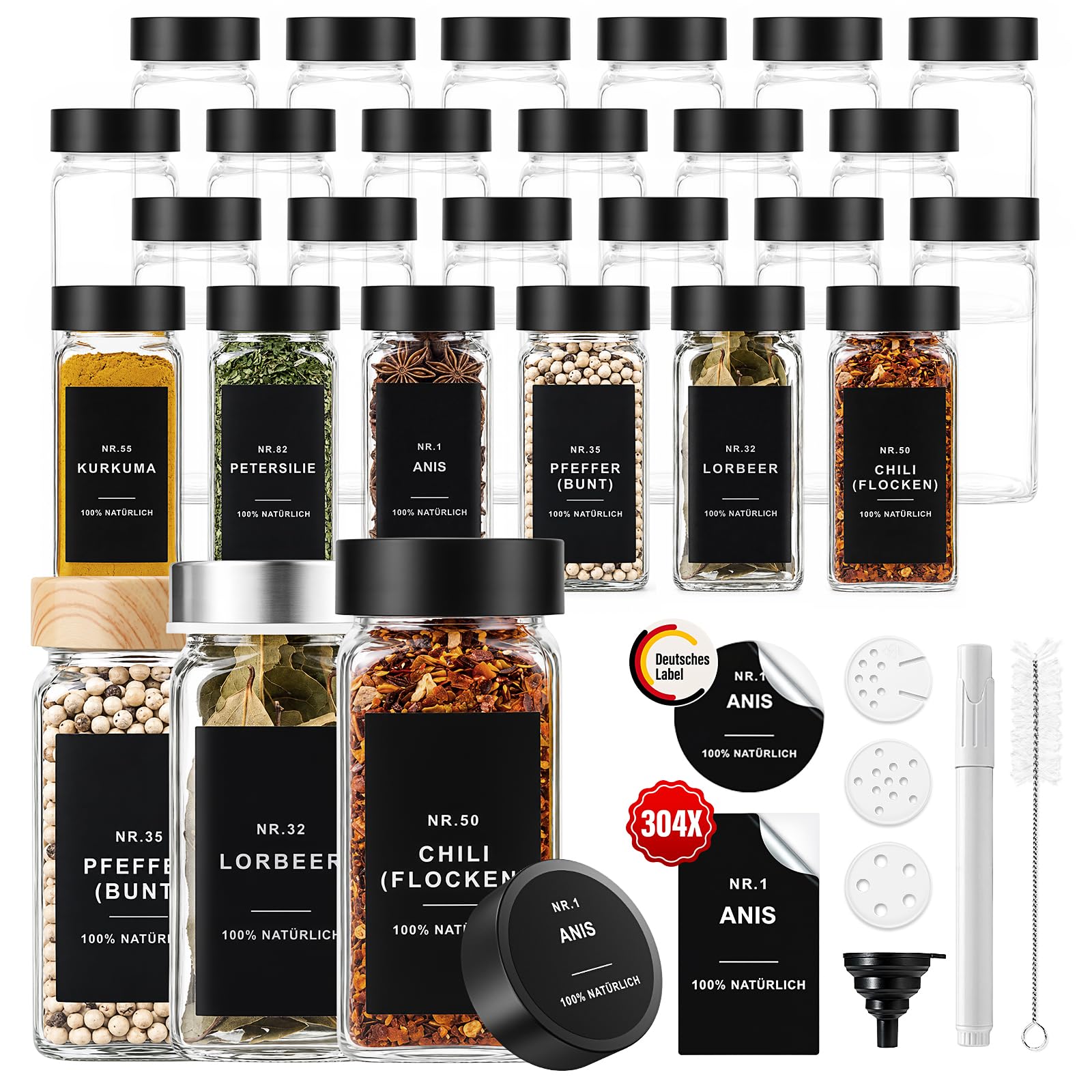 Gewürzgläser Eckig mit Etiketten Set 24er: Kleine Gewürzdosen Glas 120ml – Amazon Angebot