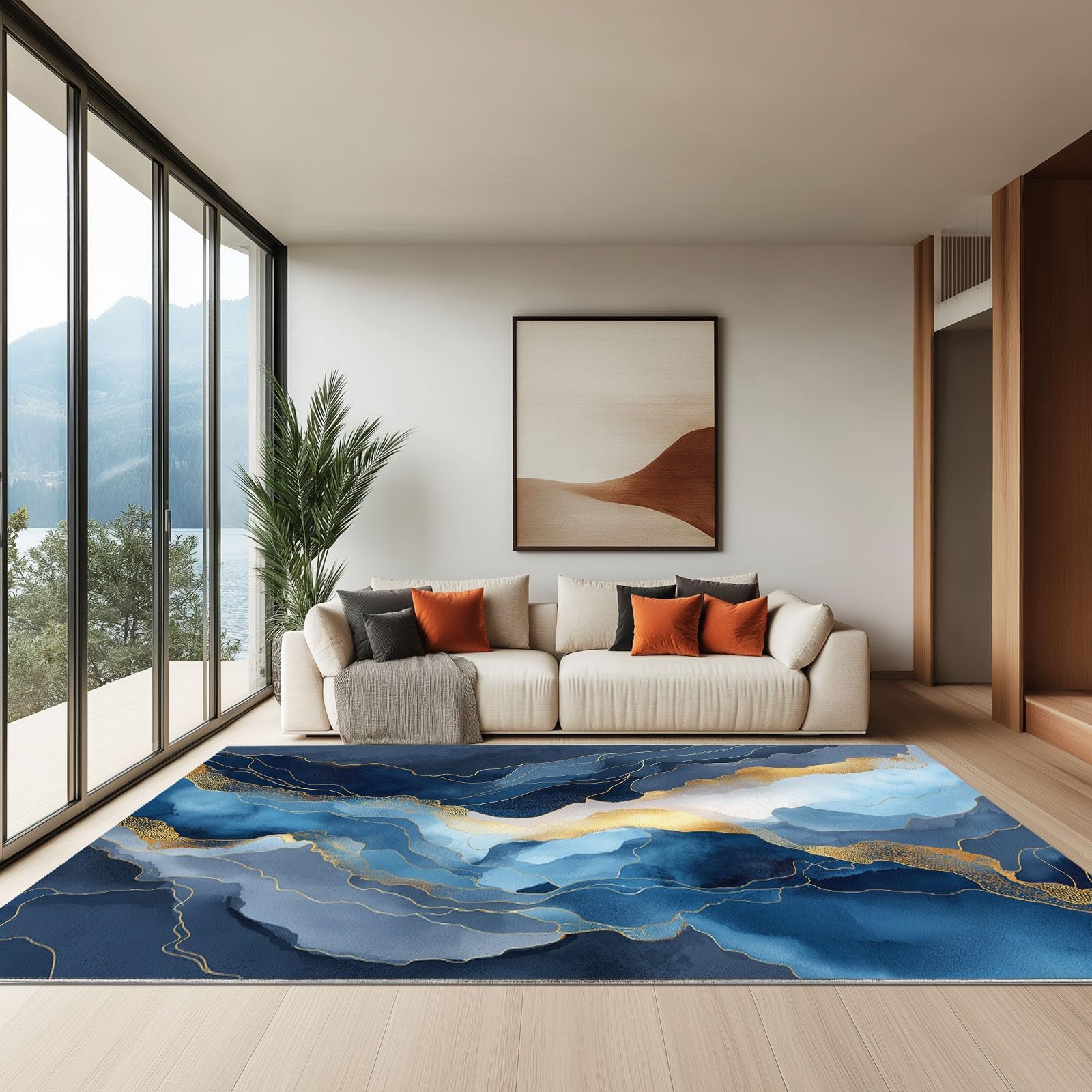 Générique Tapis de Salon Moderne 140 cm x 200 cm Bleu Foncé Texture De Marbre HD, Poils Courts Anti Tache Lavable - Tapis pour Chambre Enfant Adulte Cuisine Entrée - Confortable Doux