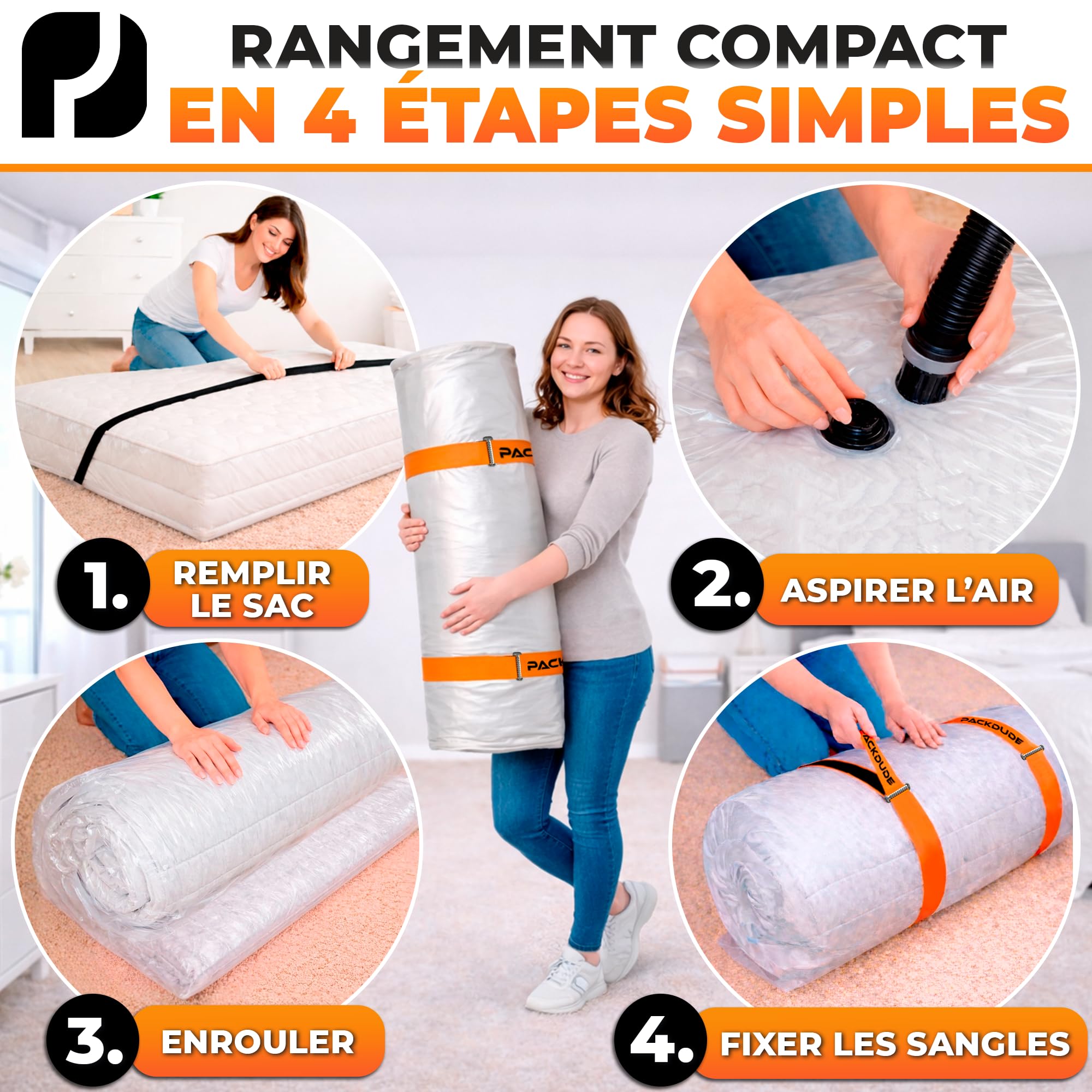 Sacs Sous Vide Matelas Jusqu'à 200x160cm (Taille du sac : 240x200cm) I XXL Sacs Matelas Sous Vide pour Matras en Mousse, Gel et Latex I Mattress Vacuum Bag I 1x Sac avec Sangles de Serrage