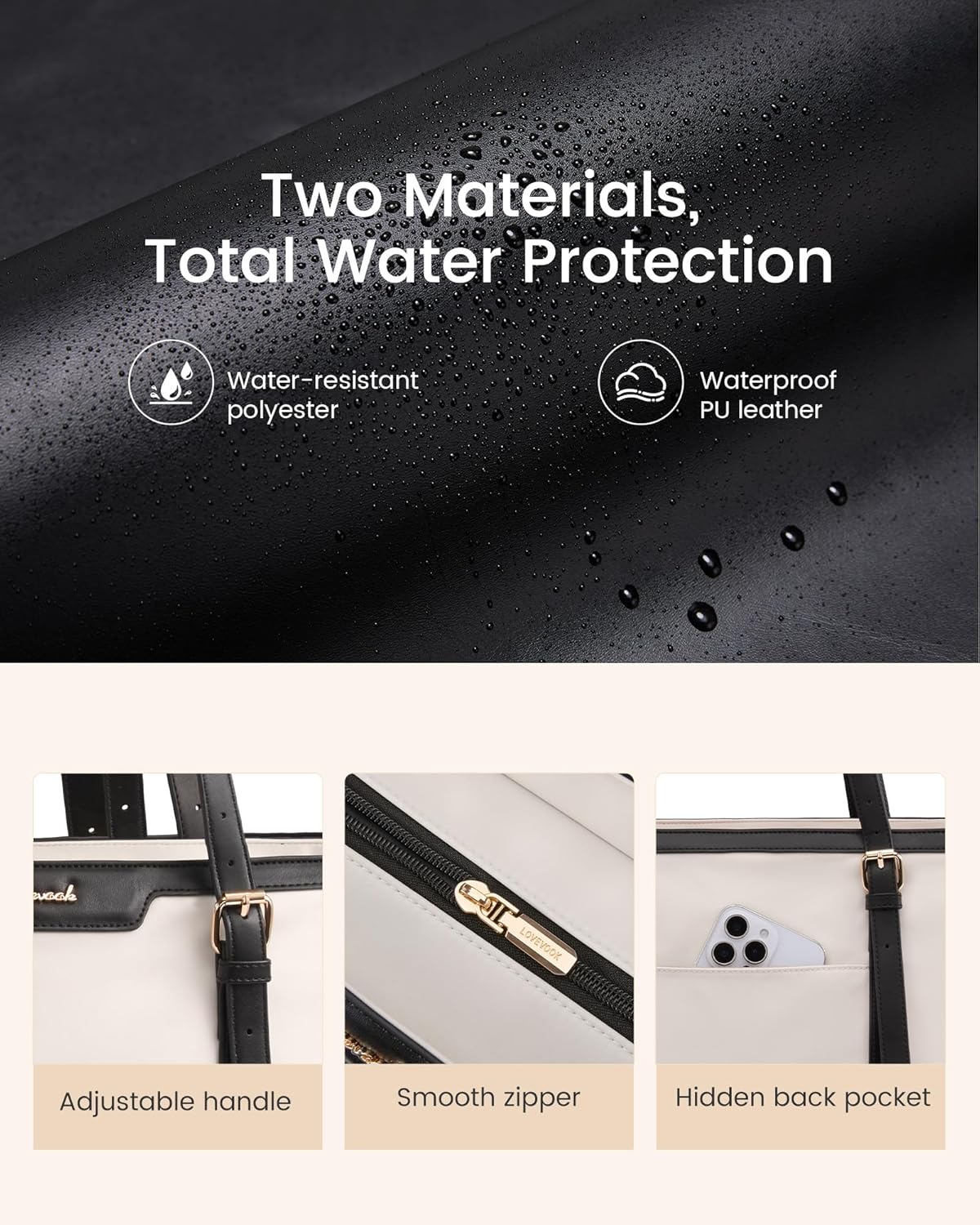 LOVEVOOK Work Tote Bag for Women 15.6 Inch Laptop Computer Bags with Cup Holder, Large Teacher Bag Briefcase for Business Office Travel Nude, Nylon&PU