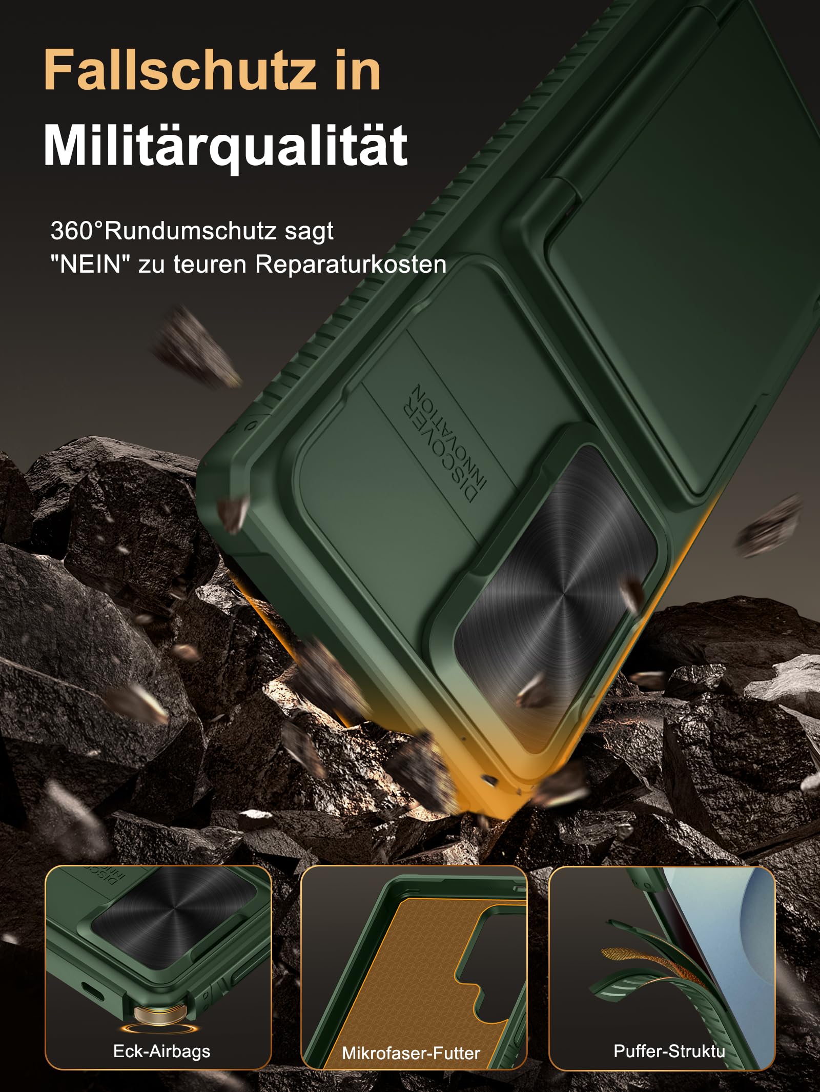 Vihibii per Samsung Galaxy S25 Ultra custodia con porta carte [RFID Blocking] & protezione per fotocamera con cursore, robusta custodia in TPU antiurto con protezione militare antigraffio in silicone