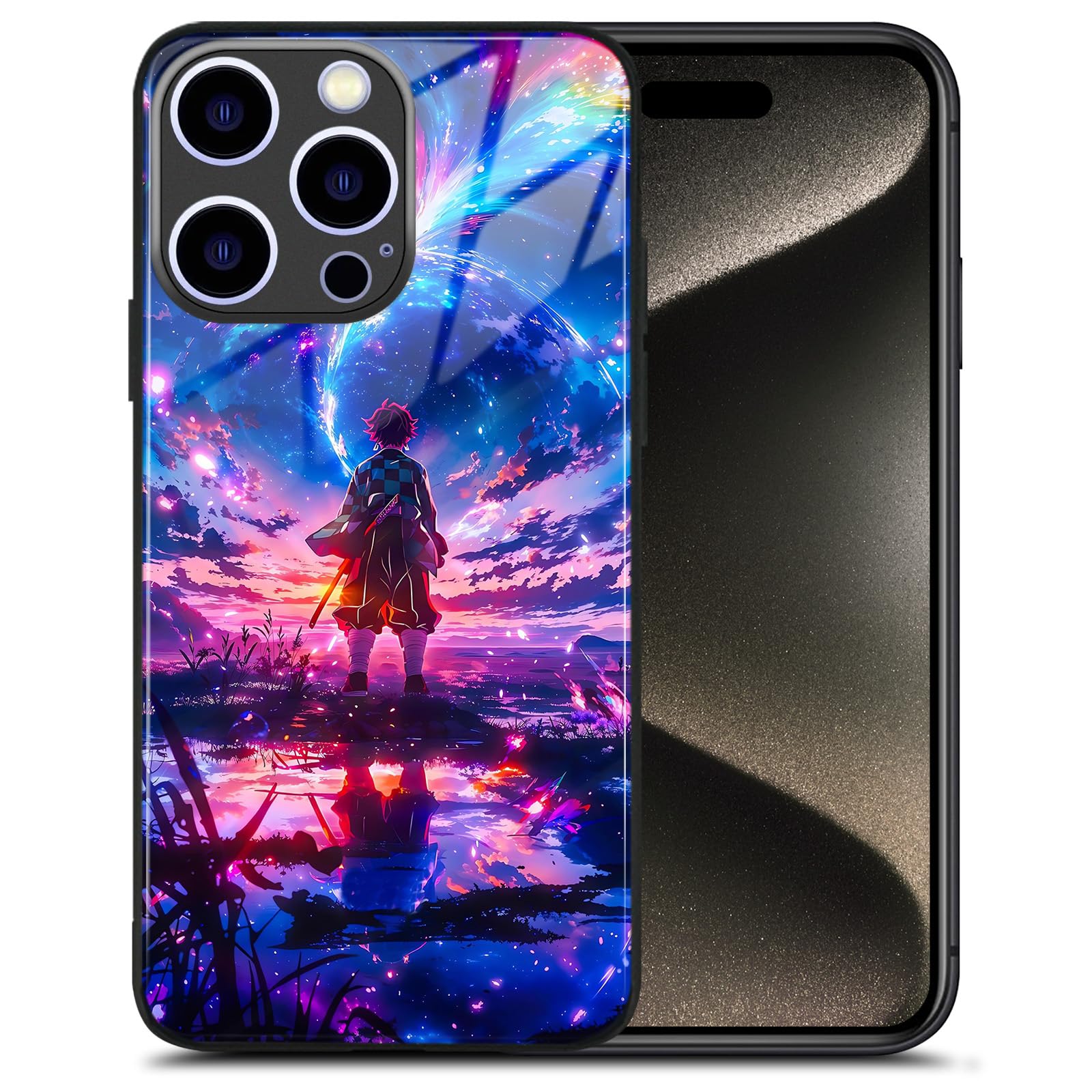Anime Phone Case for iPhone 16 Pro Max, Aesthetic Manga Design Tempered Glass Art, Cool Otaku Fan Unique Accessory