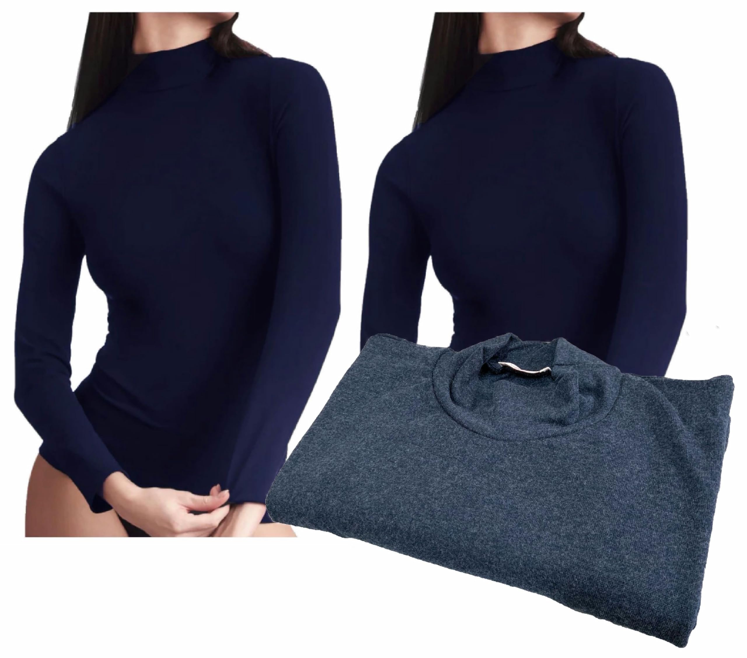 Liabel Maglia Donna Manica Lunga Invernale Offerta 2-3 Pezzi Maglietta Intima Donna Felpata, Maglia Donna Manica Lunga Collo Alto Lupetto in Caldo Cotone