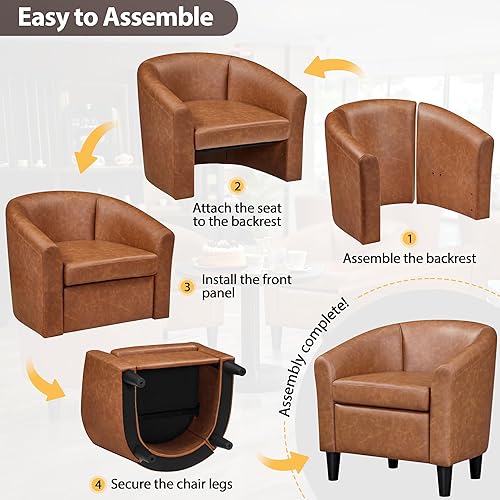 Miniatura 94 de Topeakmart Silla de club de piel sintética, moderna silla decorativa y acogedor sillón de barril con patas resistentes para sala de estar, Negro