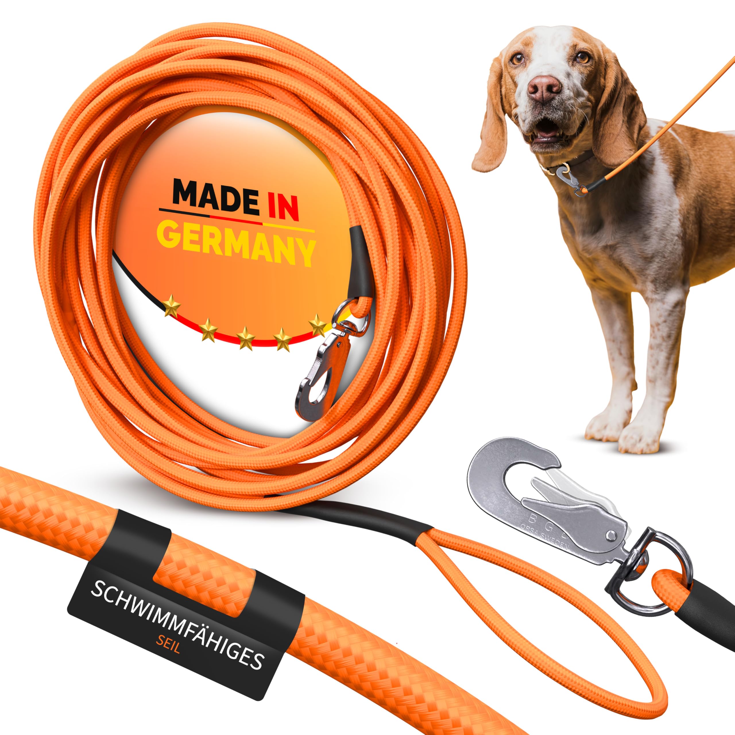 15m Schleppleine Hund – besonders leichte & schwimmfähige Trainingsleine aus Seil 3–50m mit Handschlaufe | flexible, reißfeste Hundeleine mit Karabiner für Rückruftraining – ideal kleine & große Hunde