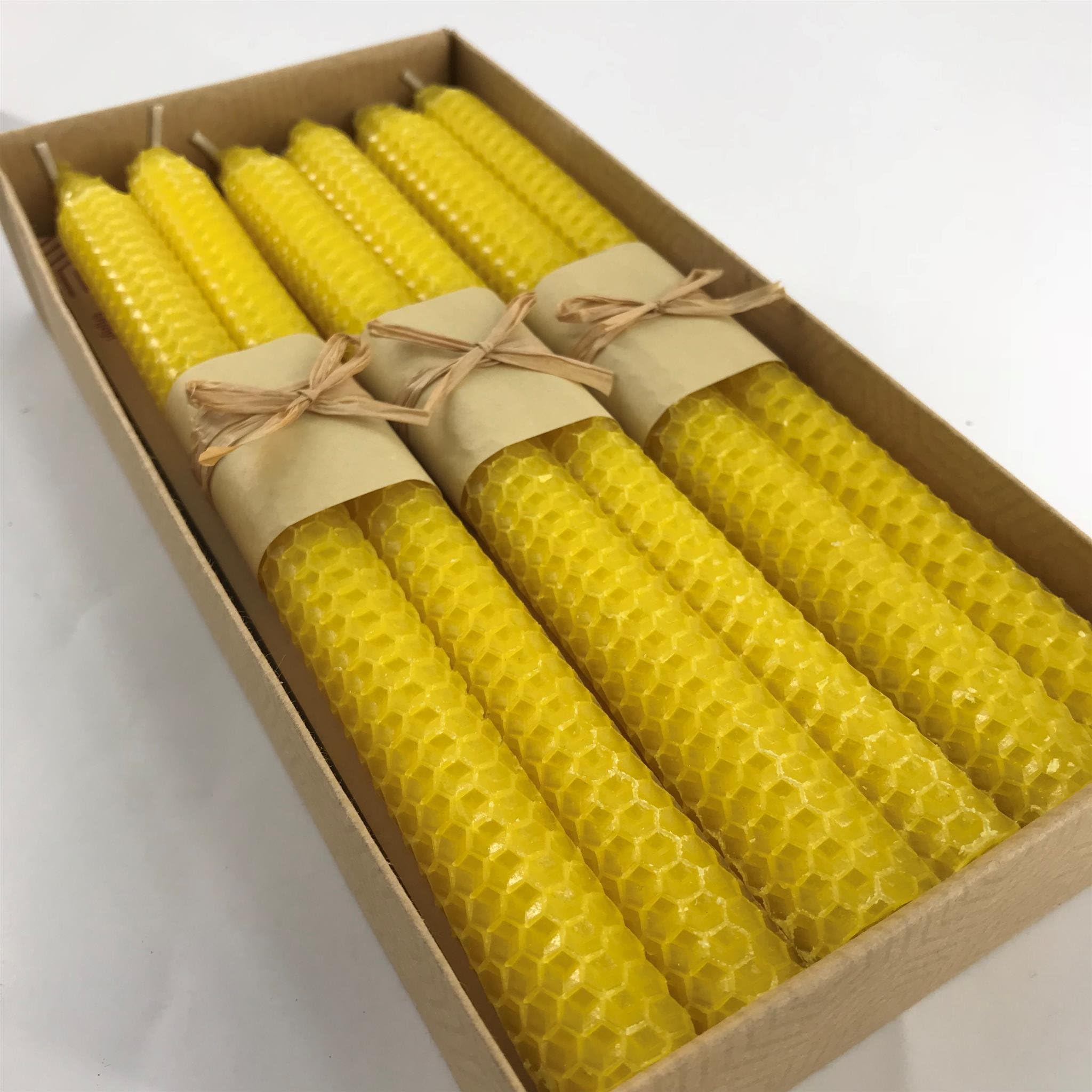 100% Pure Beeswax Candles, Set of (12) 10x3/4 Hand Made Honeycomb tapers (Natural)