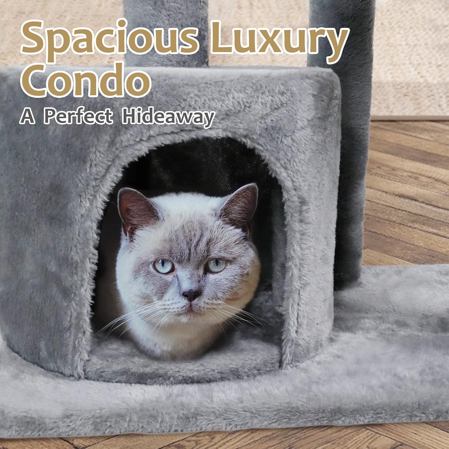 review Solution4Patio Multi-Level Faux Fur Cat Tree 41 in. with Luxury Condo, Natural Sisal Scratch Post, Bolstered Top Perch and Small Toy for Kittens, Cats, and Pets, Cat Tower, Easy to Assemble, #B604A00
