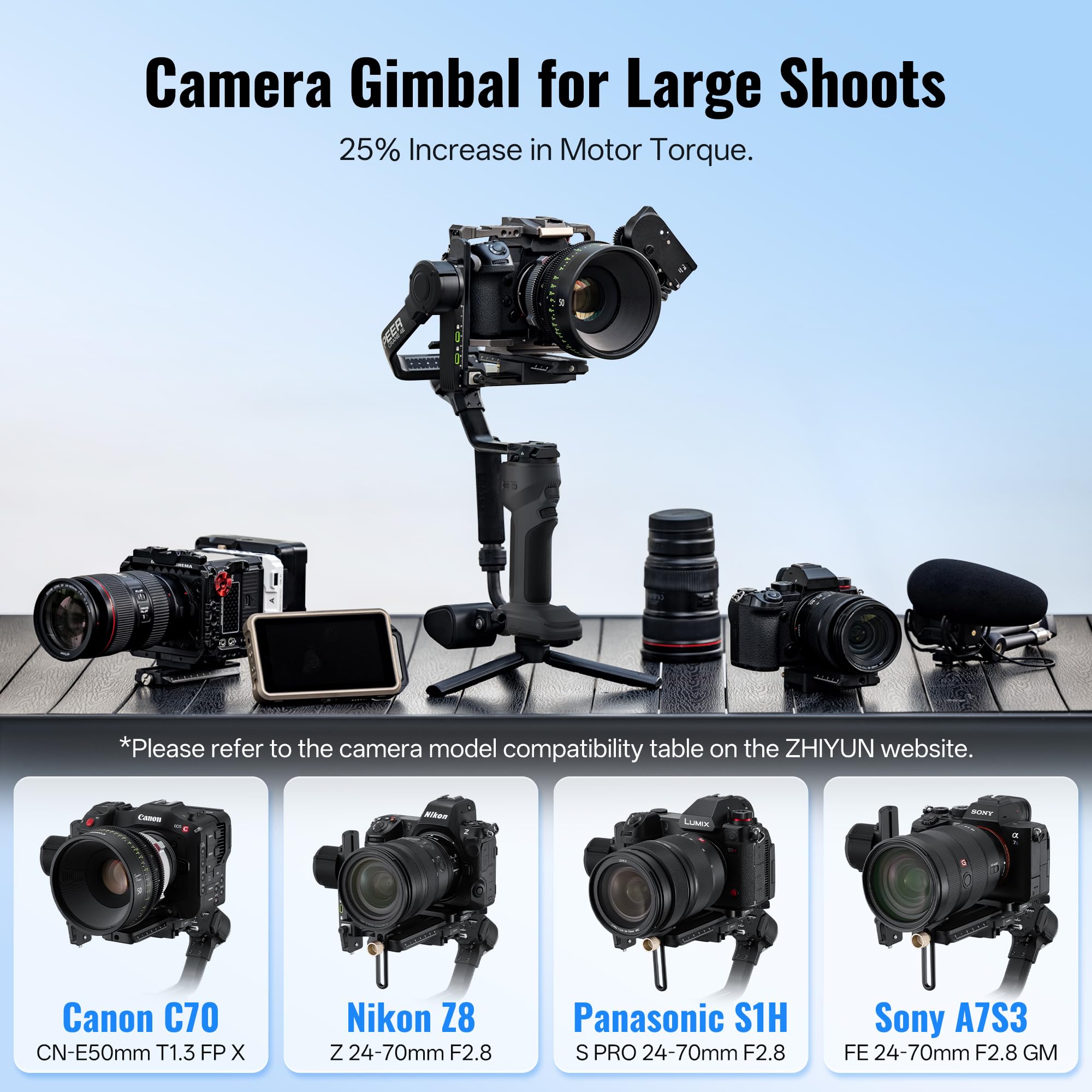 ZHIYUN CINEPEER CRANE 4E Stabilizzatore Fotocamera, 3 assi Gimbal Stabilizzatore per DSLR e Mirrorless, Gimbal Fotocamera Leggero per Nikon/Canon/Sony/Panasonic/Fujifilm, Grigio Scuro